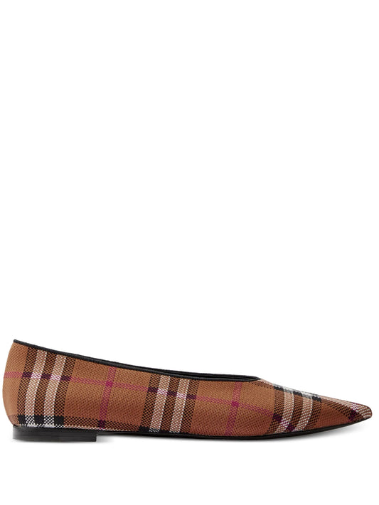 Vintage-check pointed-toe ballerina shoes