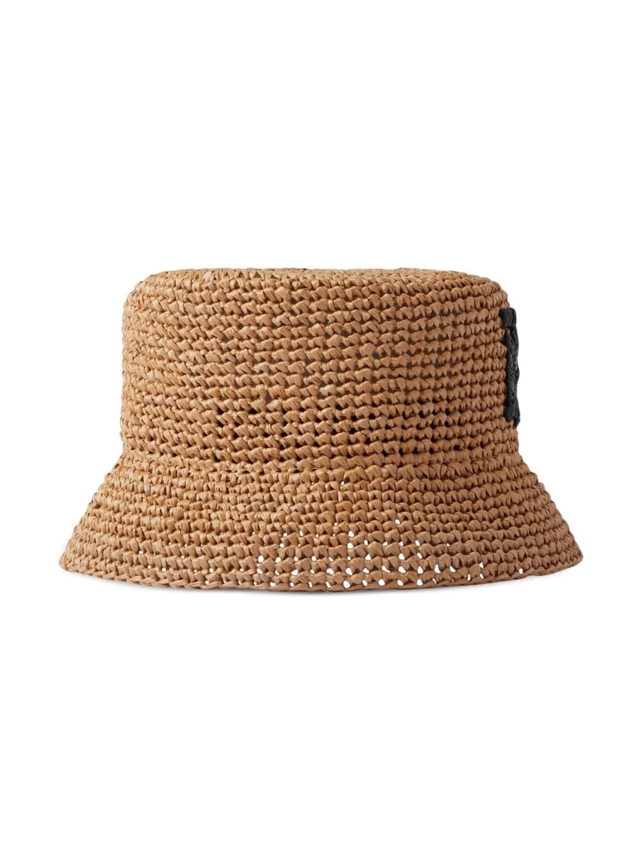 monogram-patch raffia bucket hat