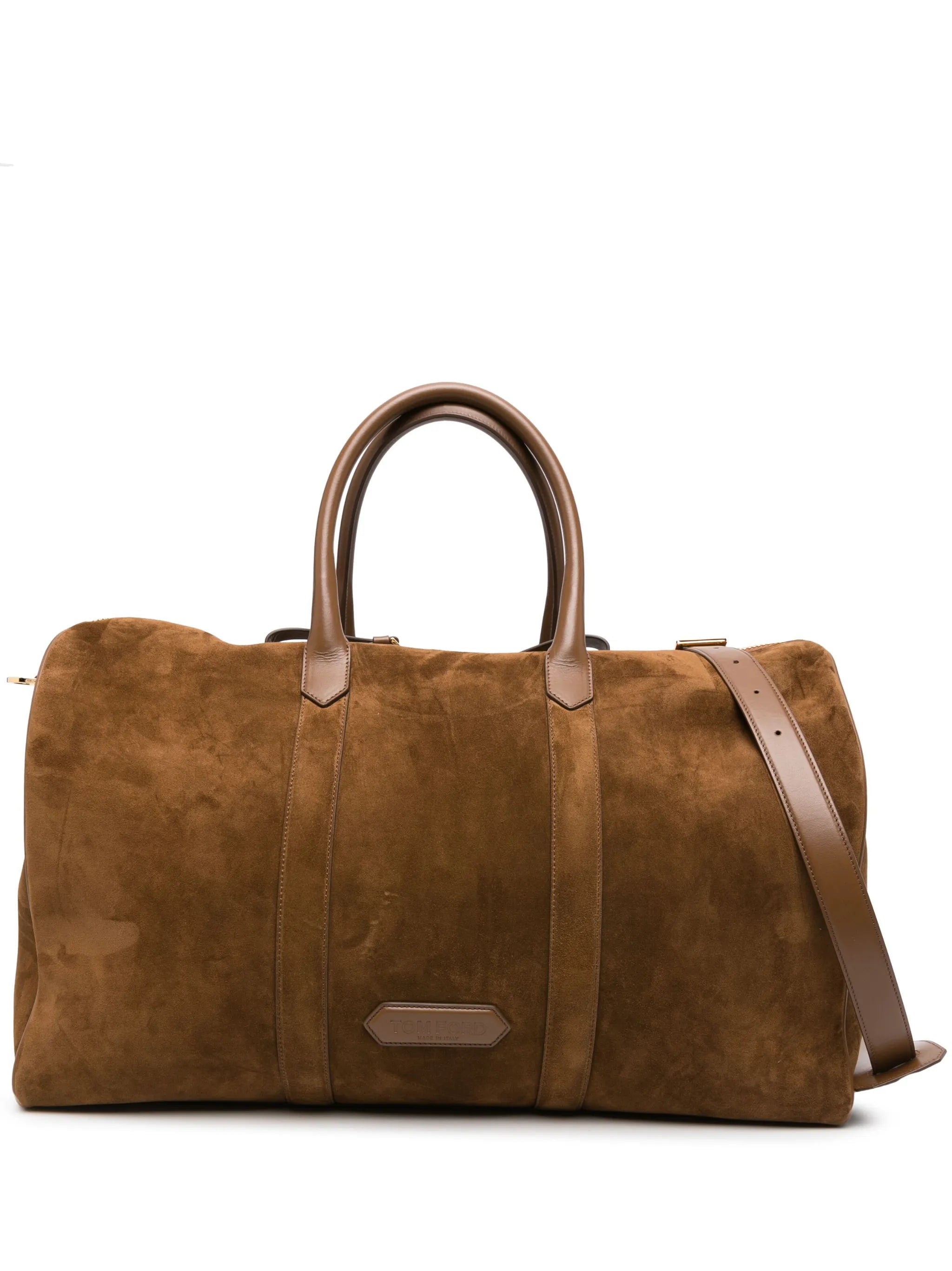 logo-patch suede duffle bag