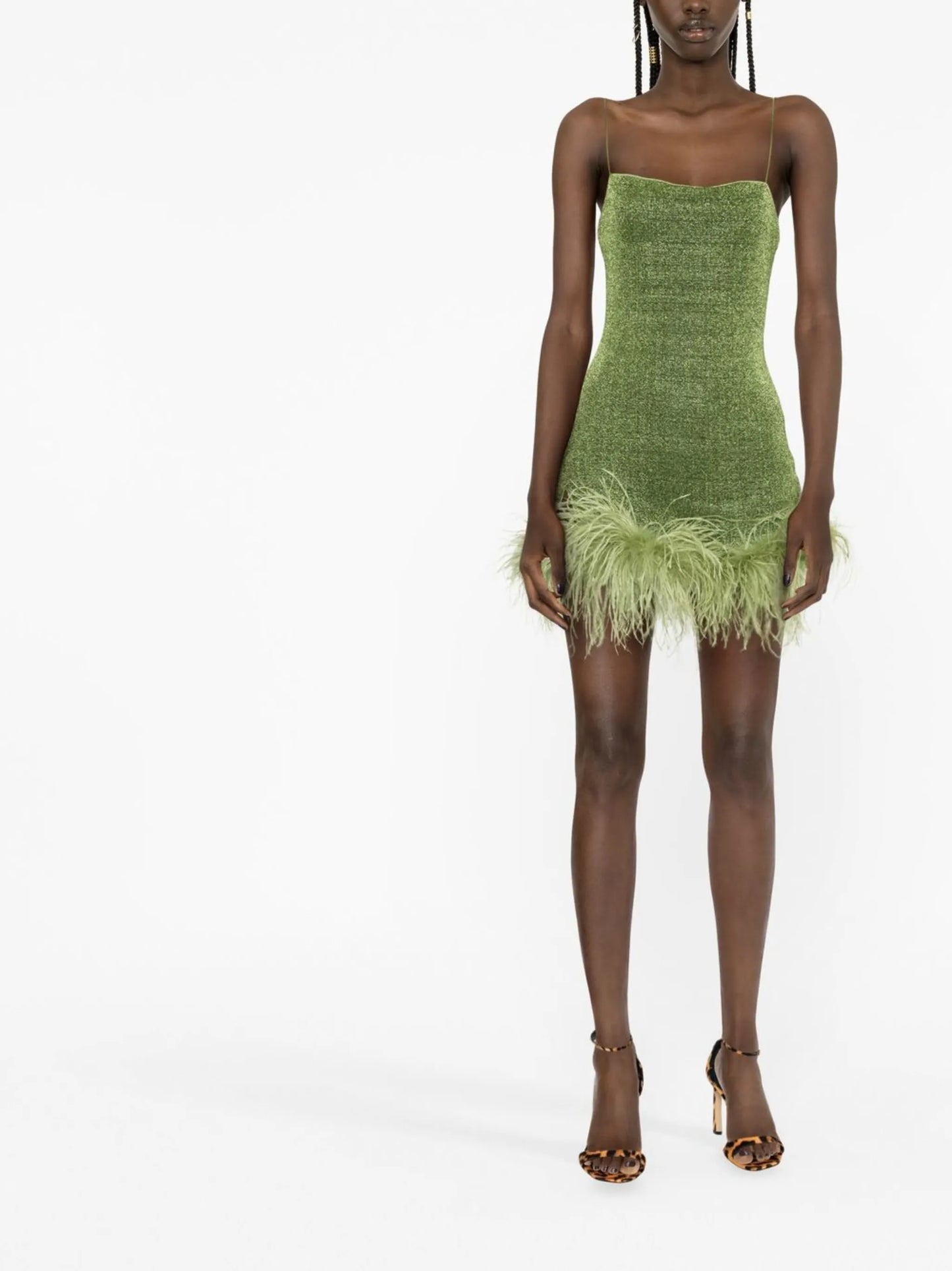 feather-trim mini dress