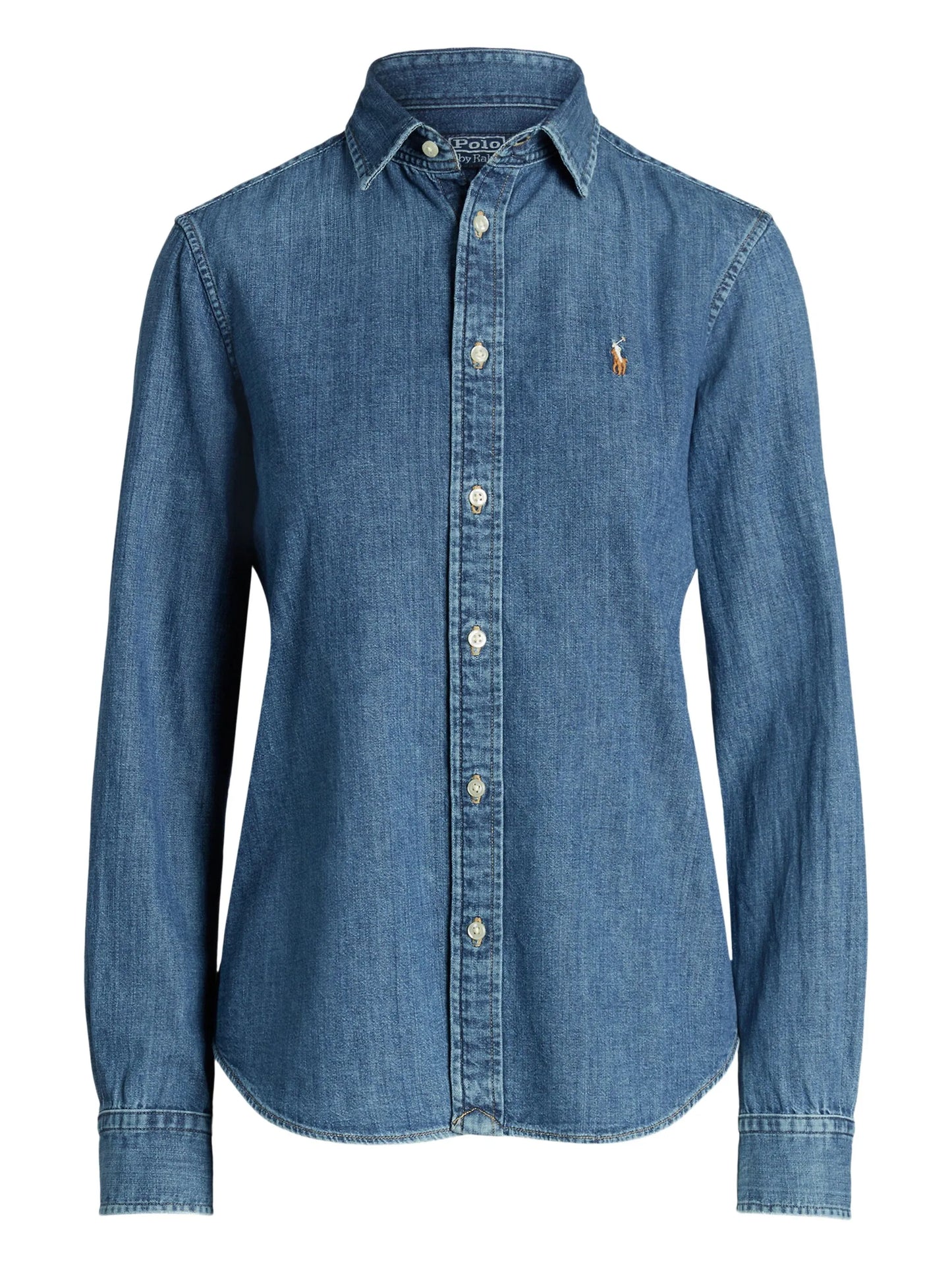 embroidered-logo denim shirt