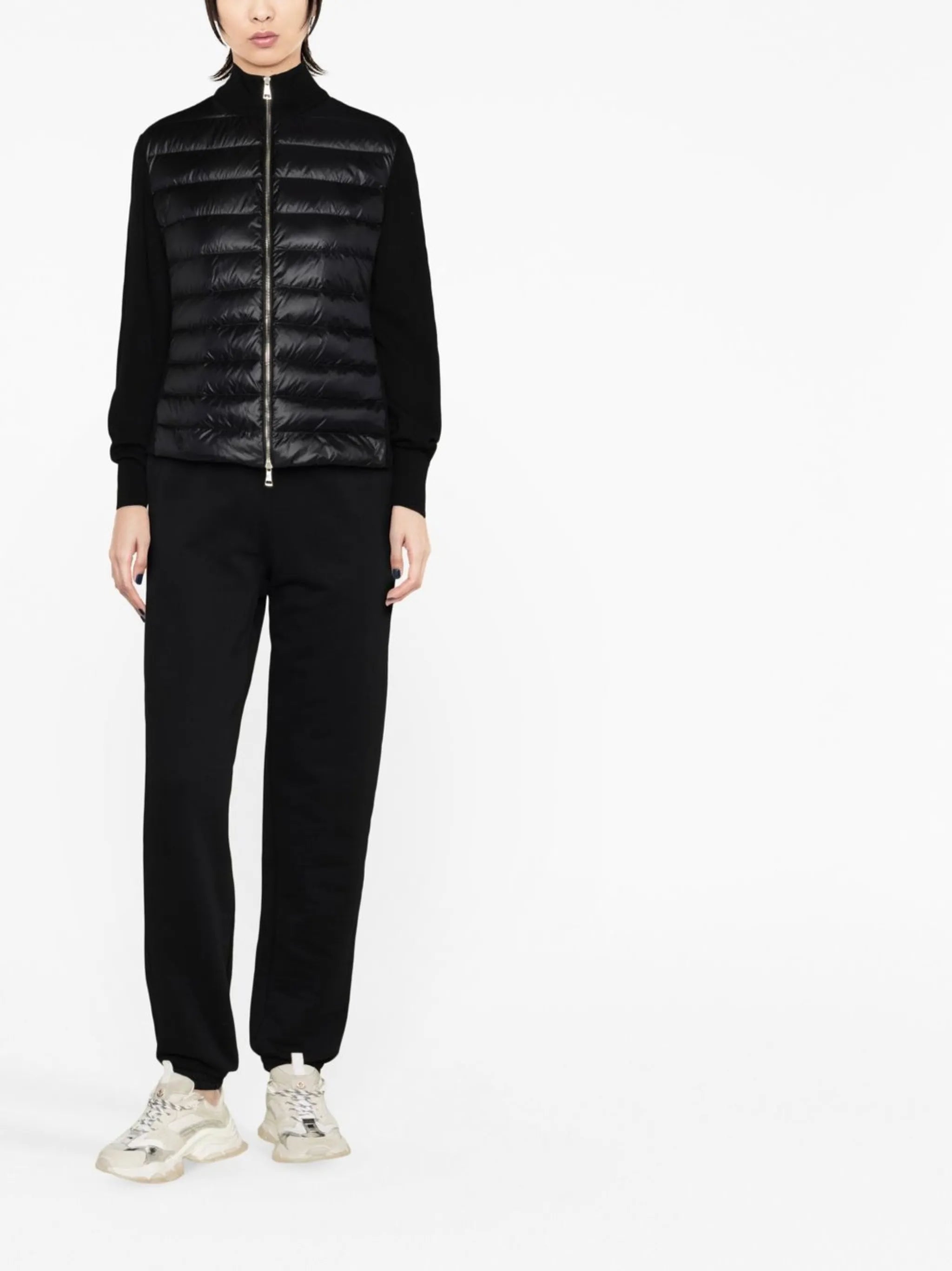 quilted-panel knit cardigan