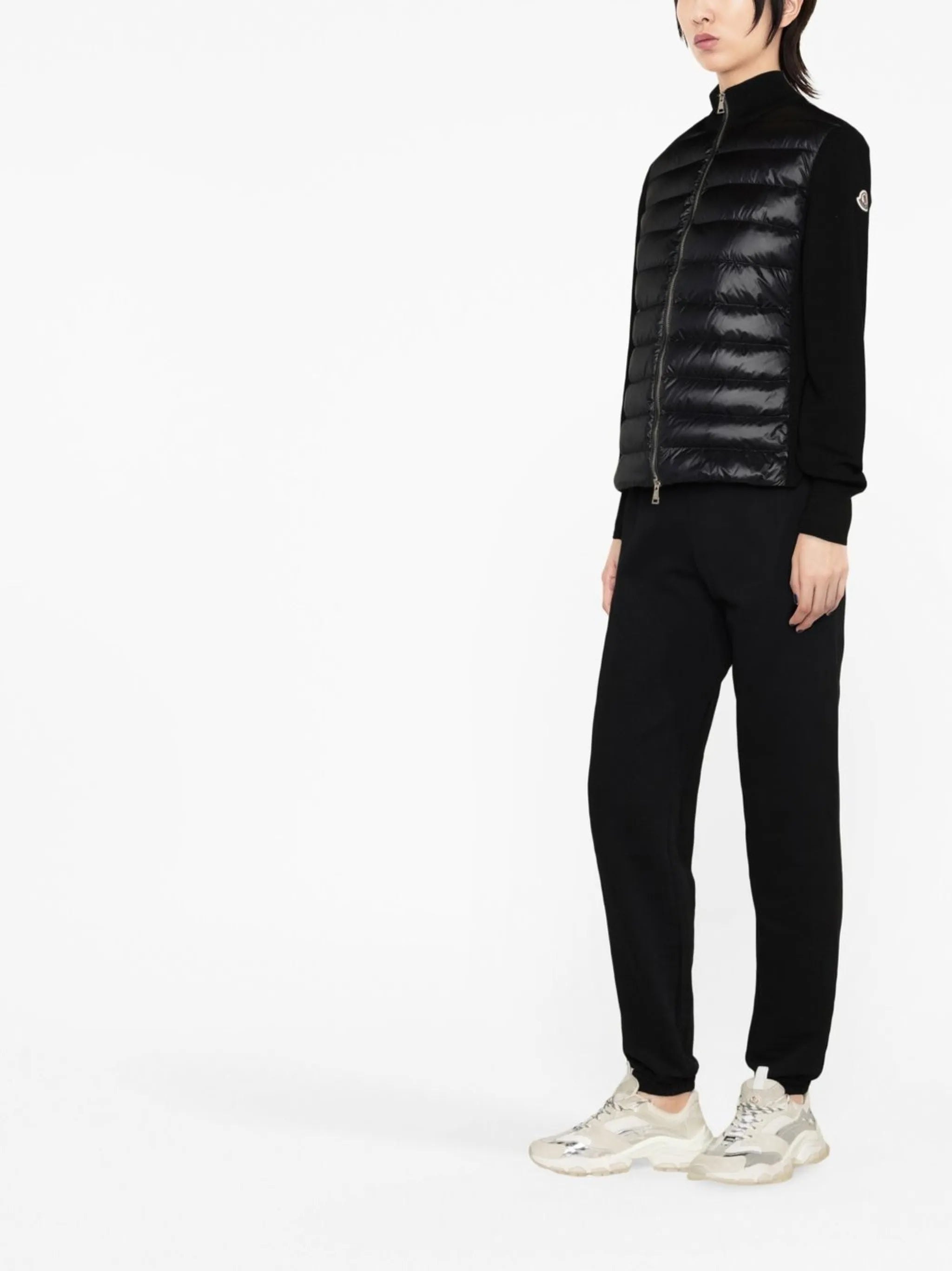 quilted-panel knit cardigan