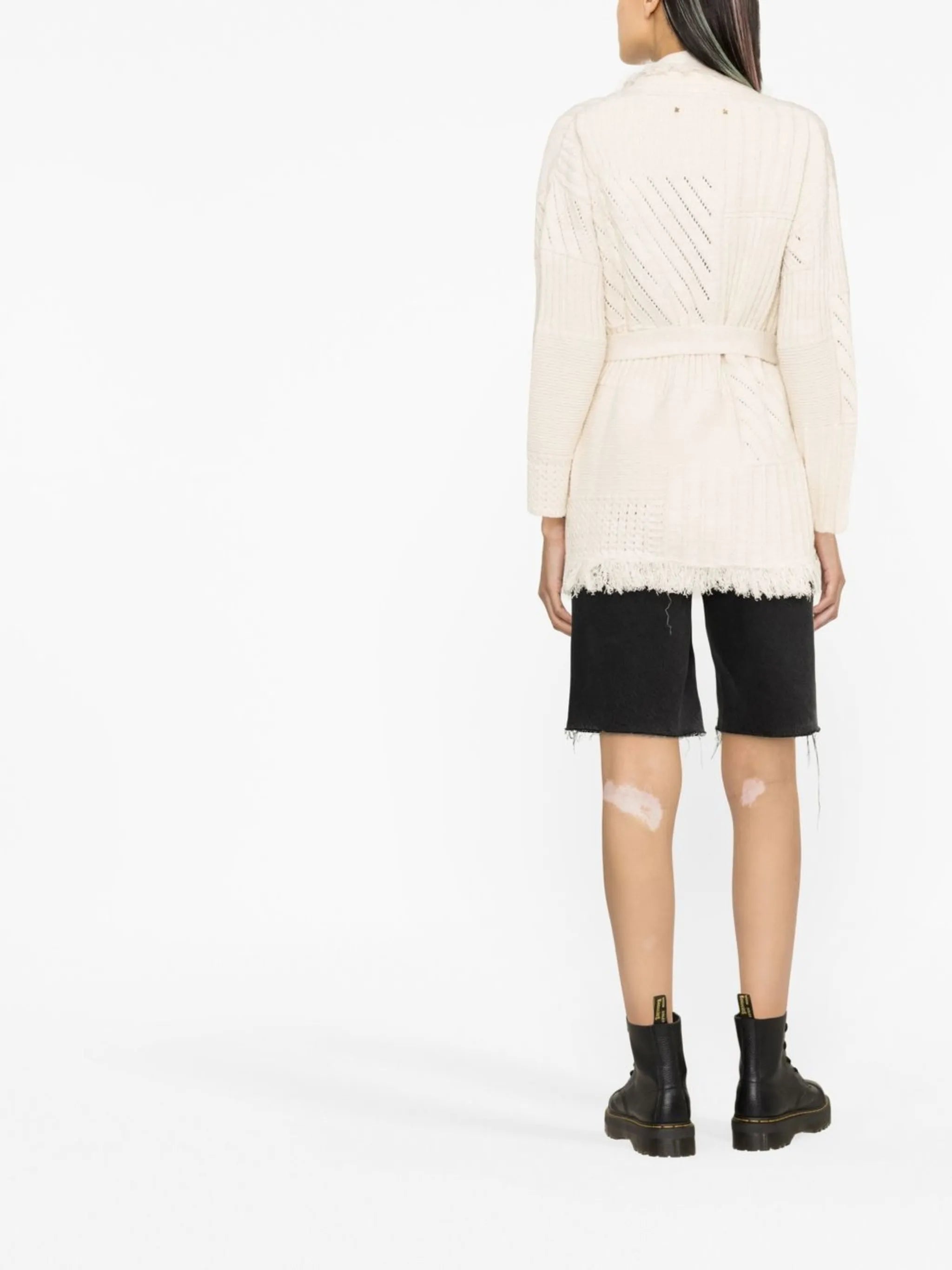 belted shawl-collar cardigan