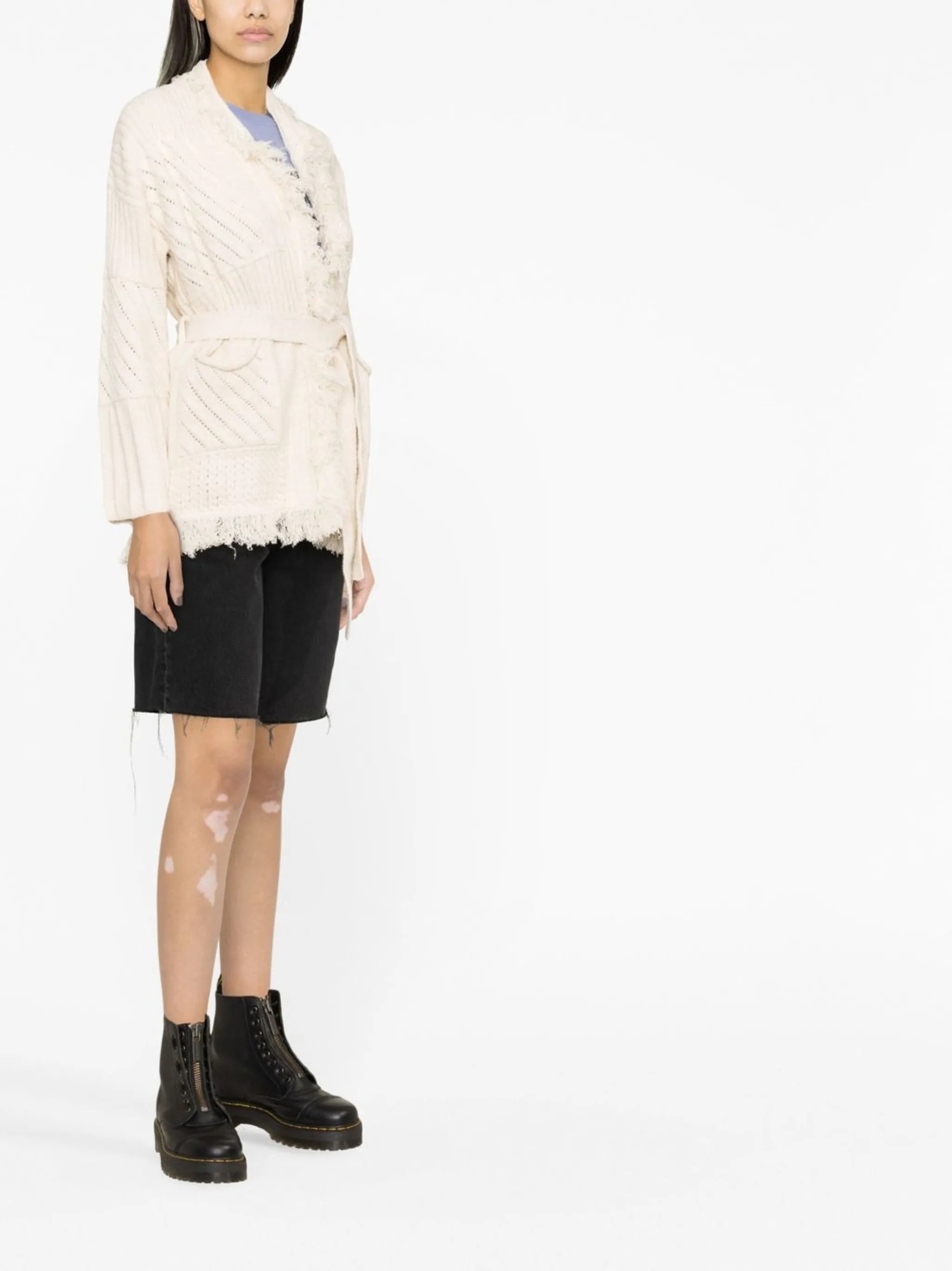 belted shawl-collar cardigan