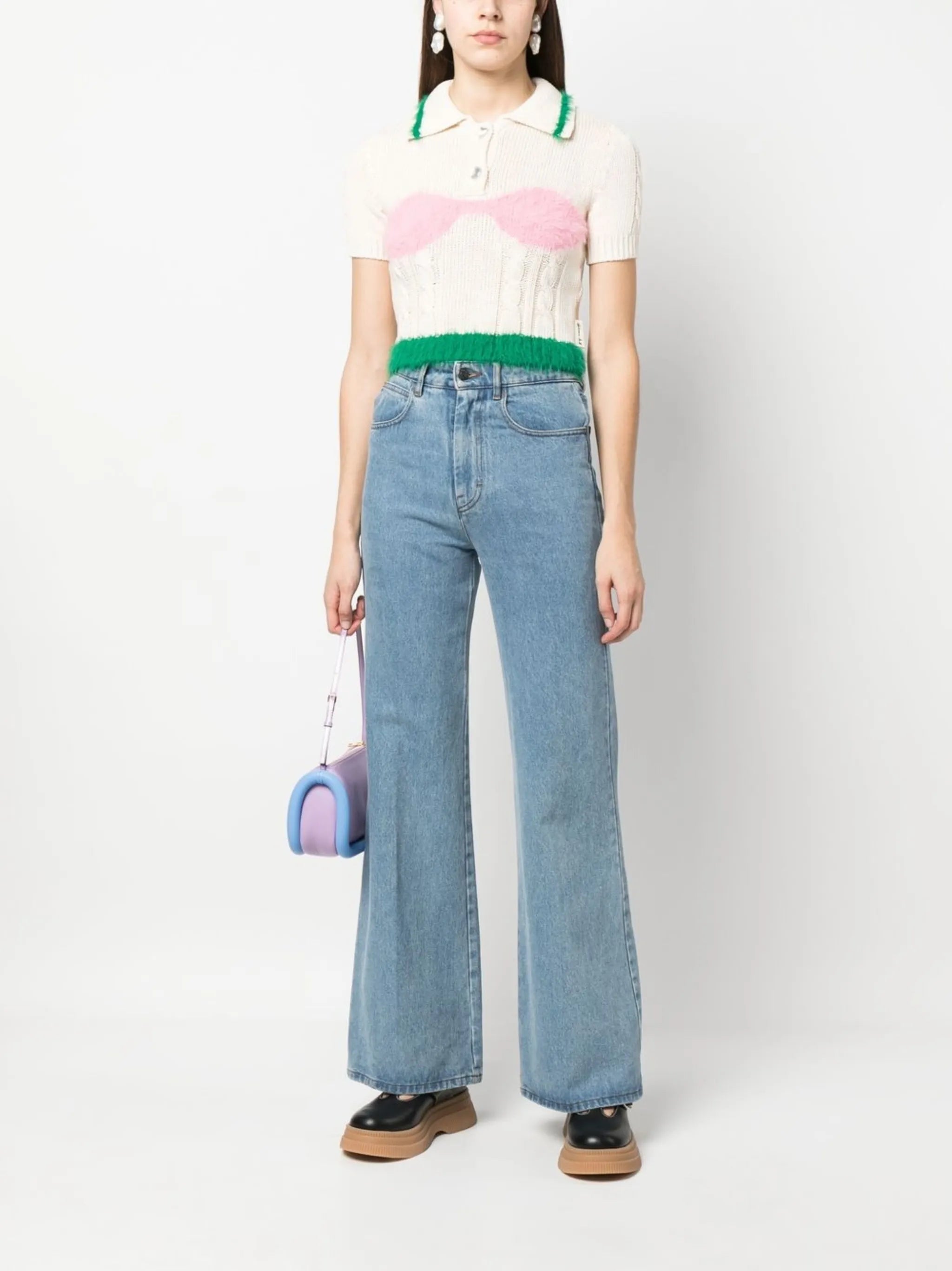 intarsia knit cropped top