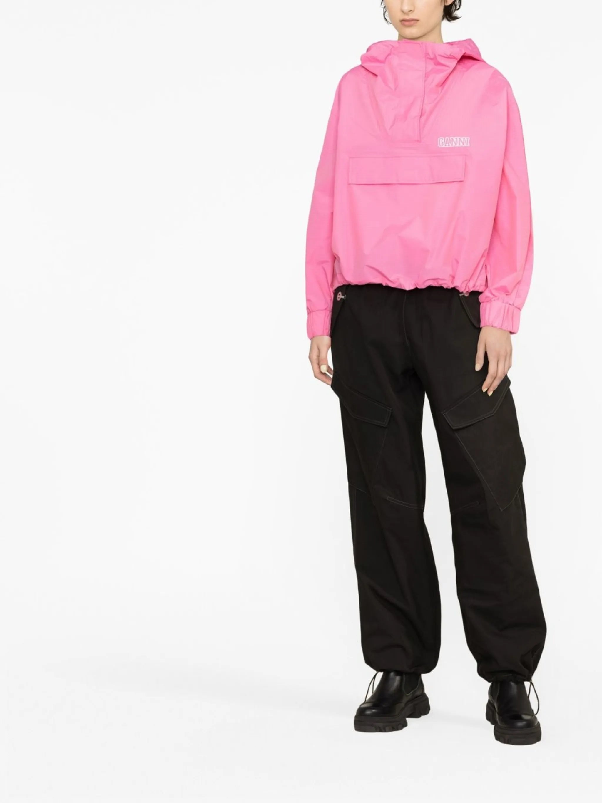 logo-print hooded windbreaker