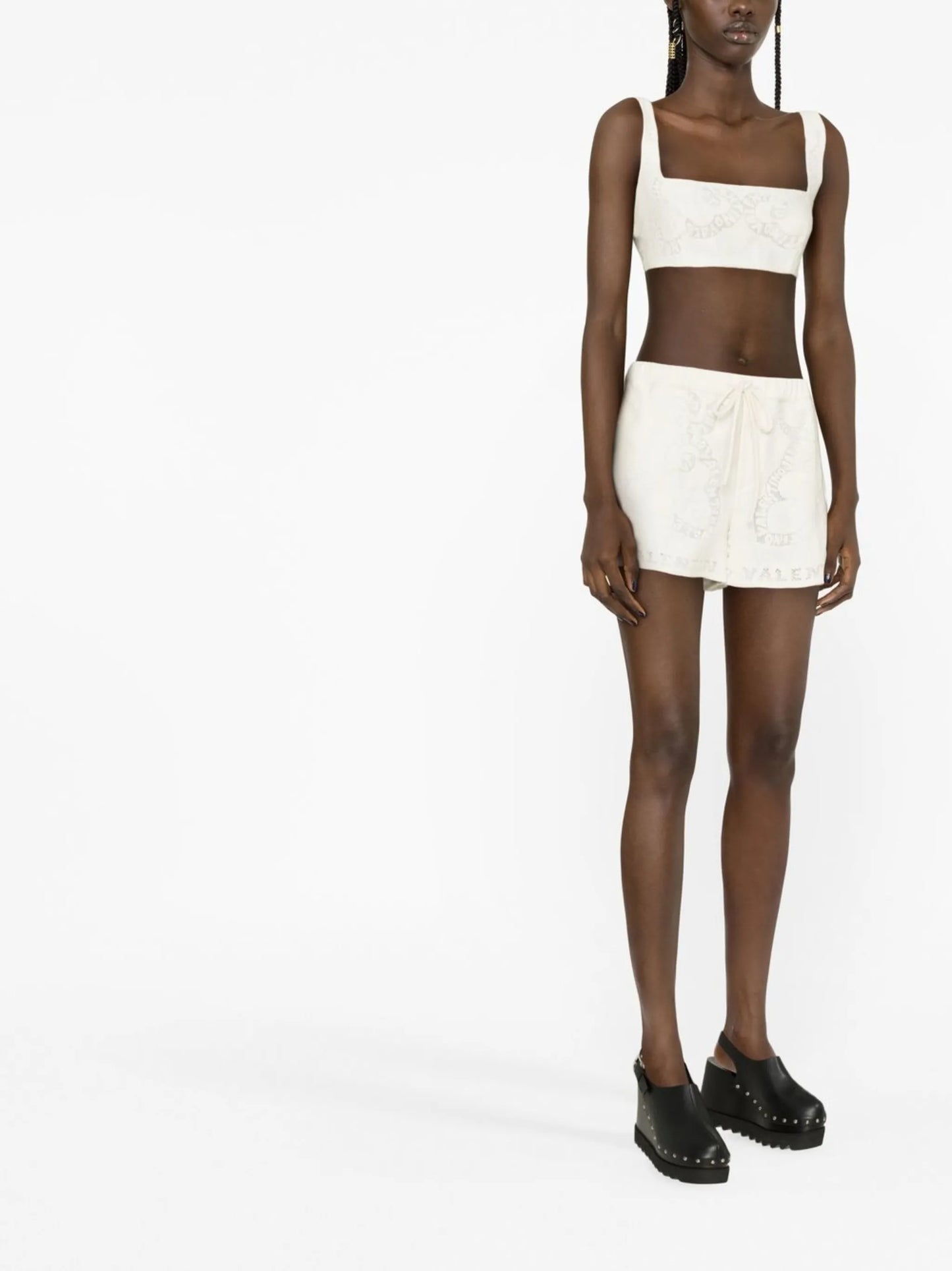 embroidered drawstring cotton shorts