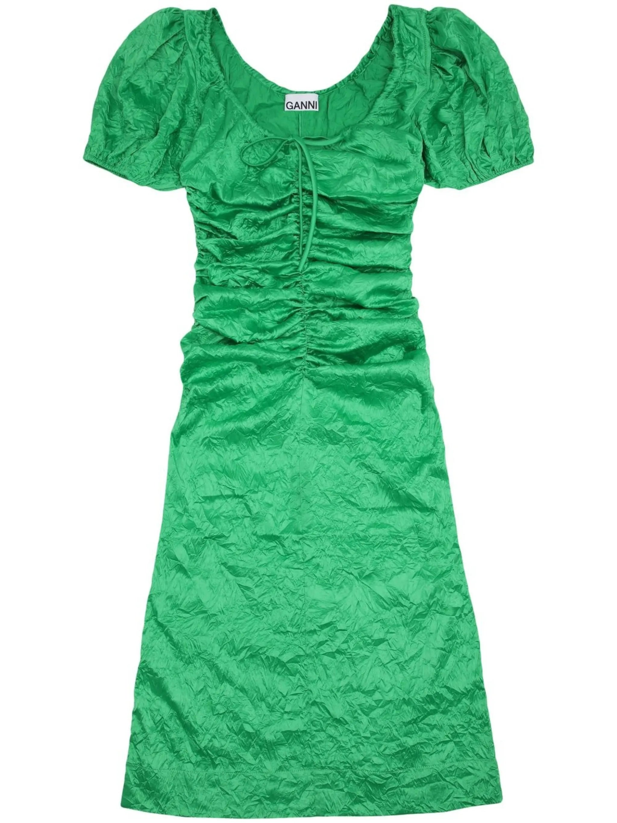 crinkled-effect puff-sleeve midi dress
