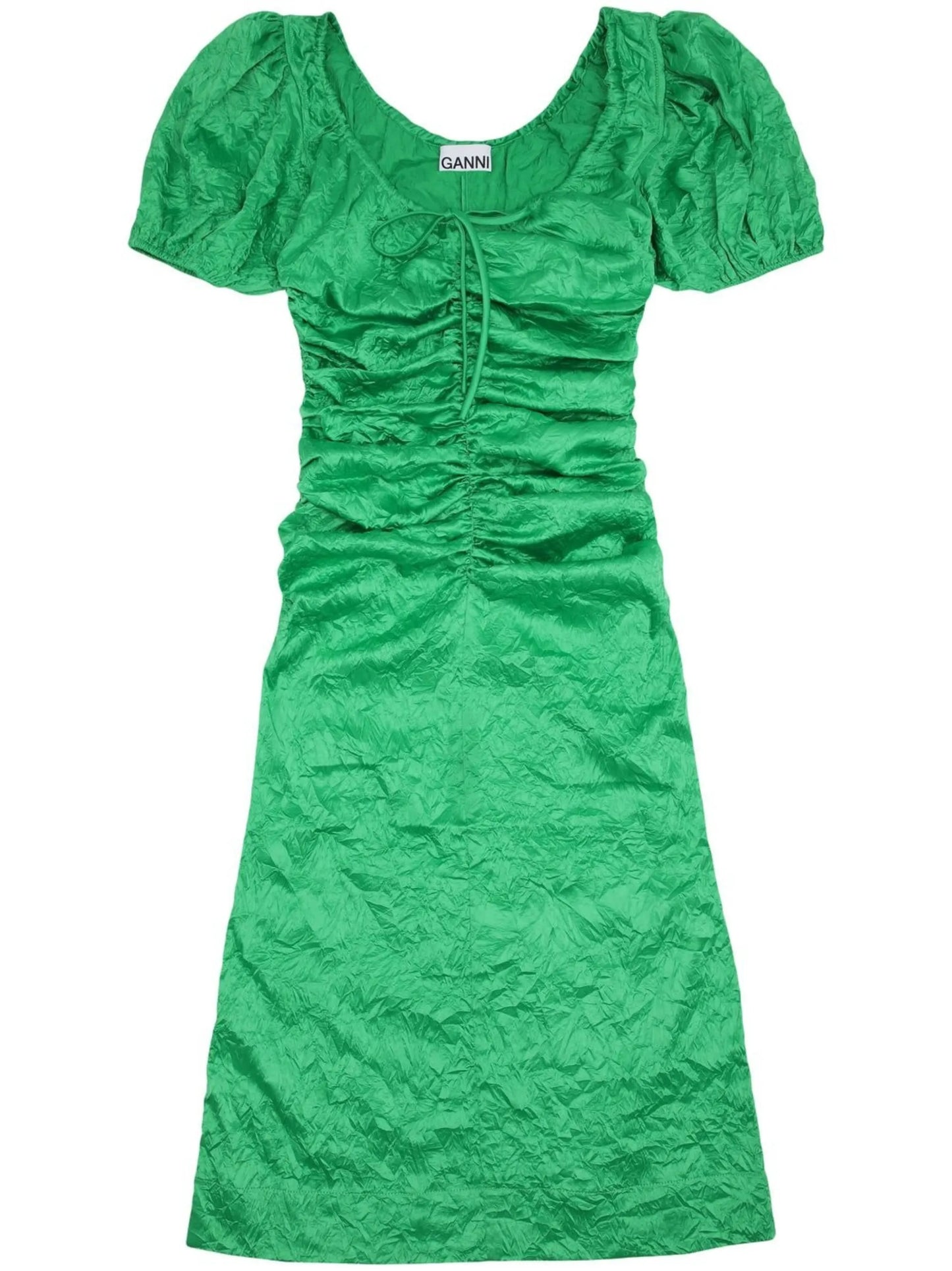 crinkled-effect puff-sleeve midi dress