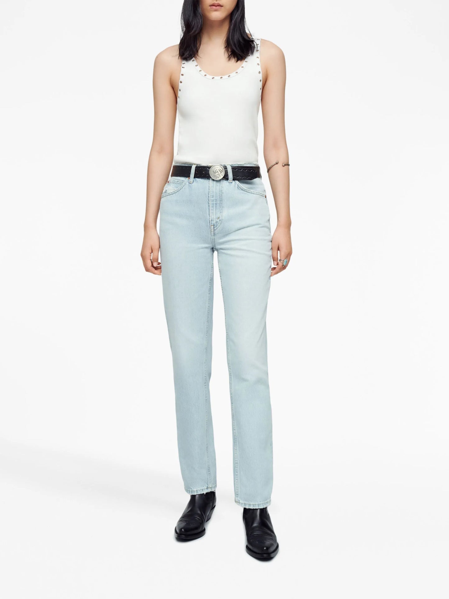 eyelet stretch-cotton tank top
