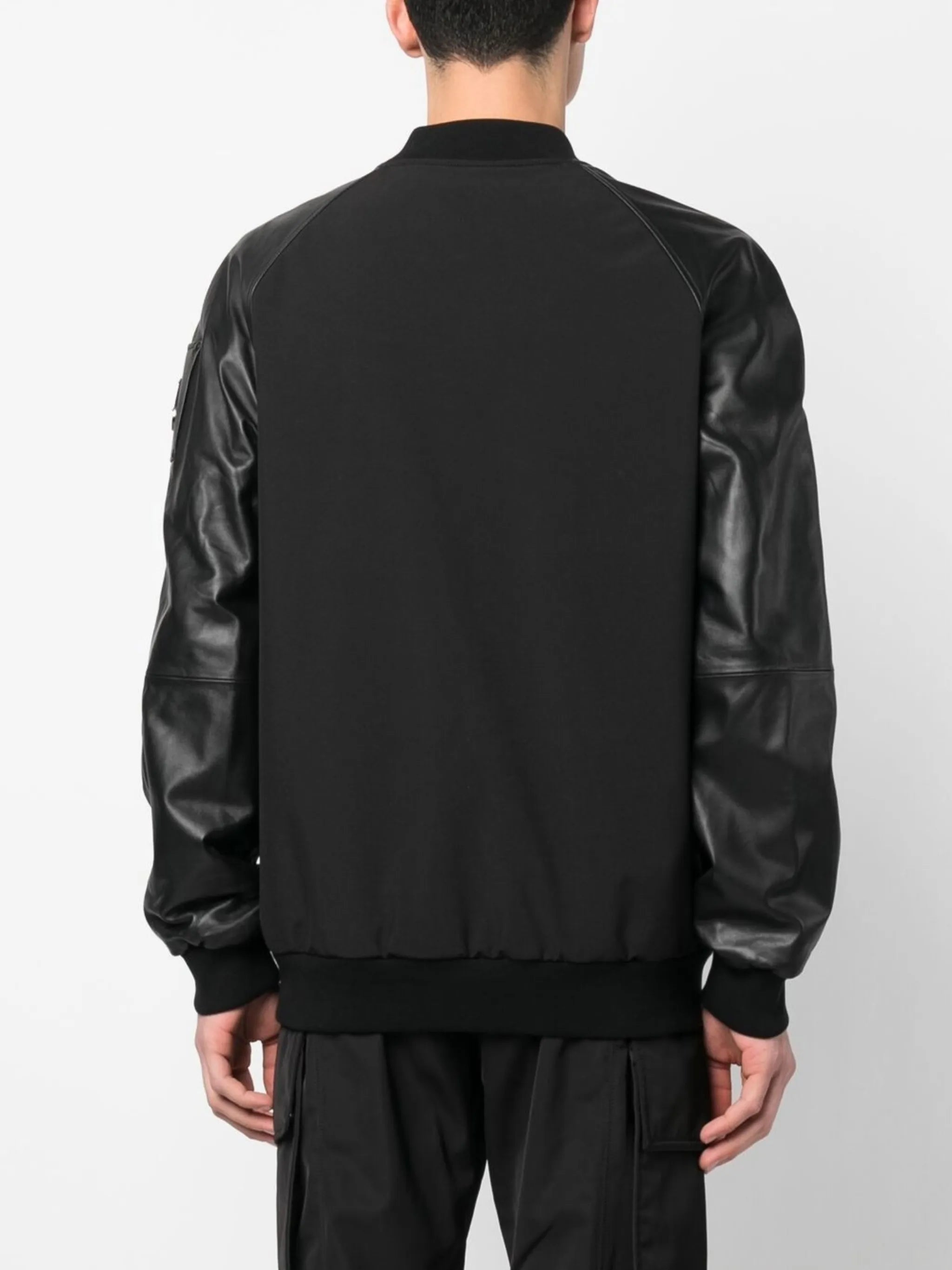 logo-plaque sleeve leather bomber jacket