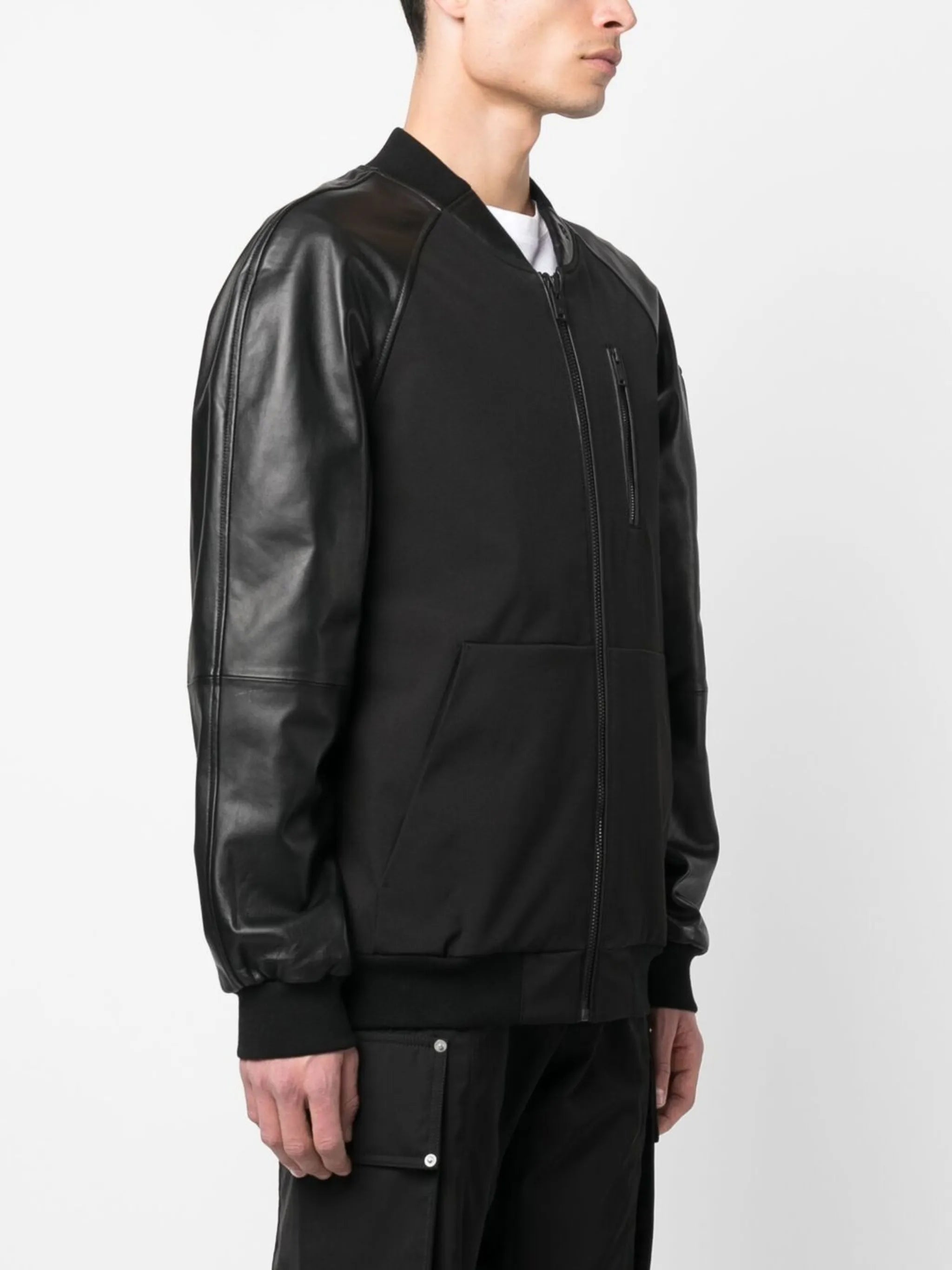 logo-plaque sleeve leather bomber jacket