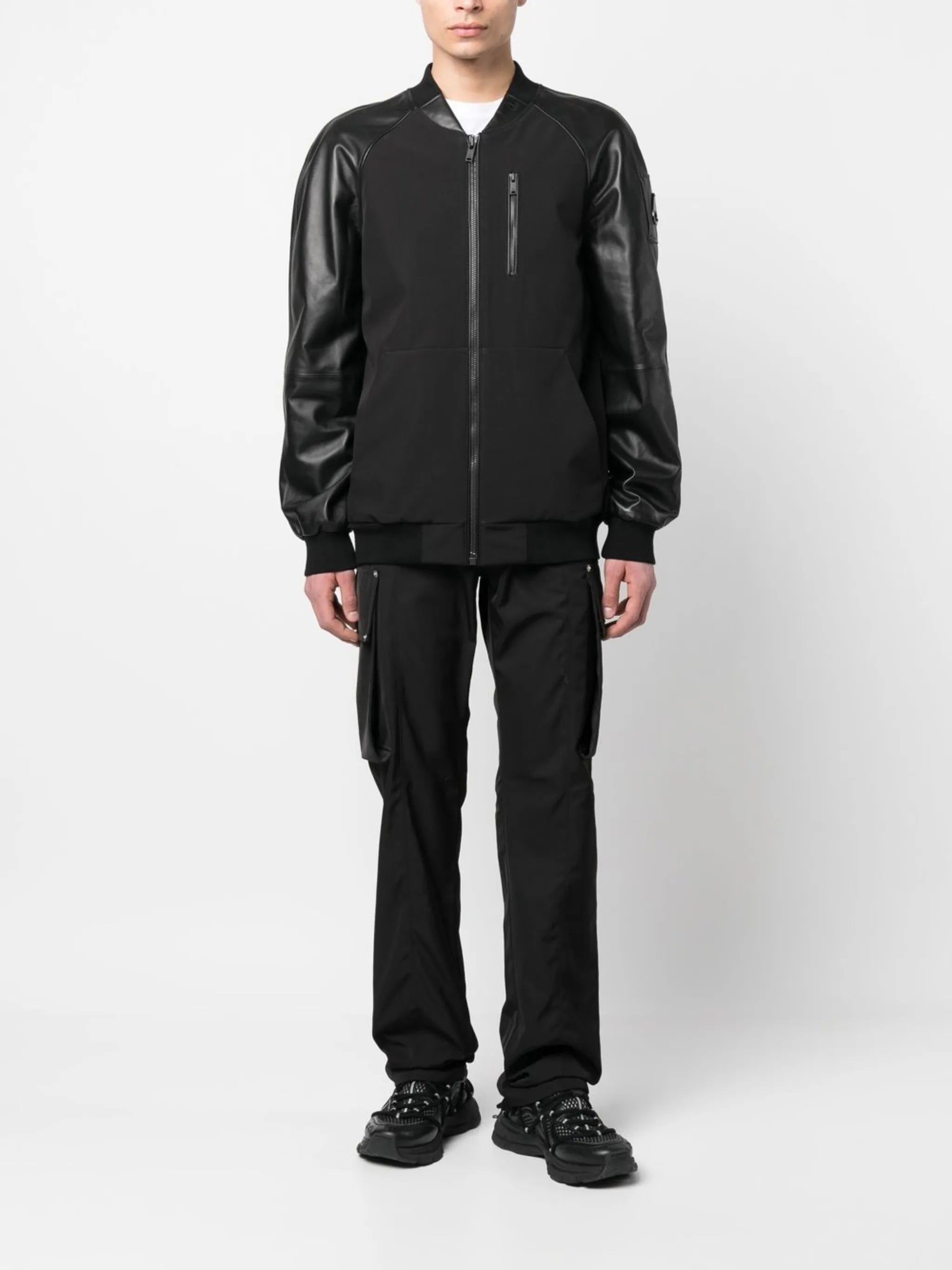 logo-plaque sleeve leather bomber jacket