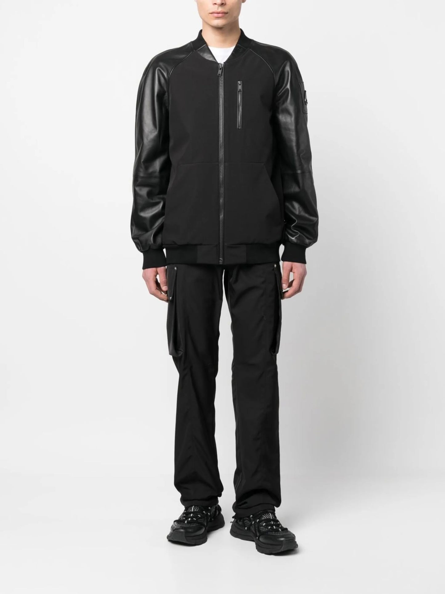 logo-plaque sleeve leather bomber jacket