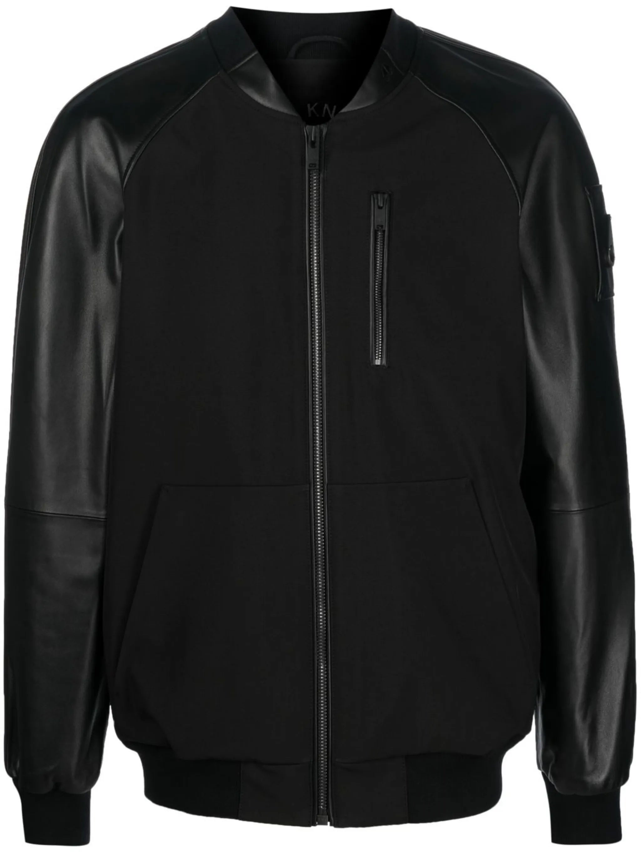 logo-plaque sleeve leather bomber jacket