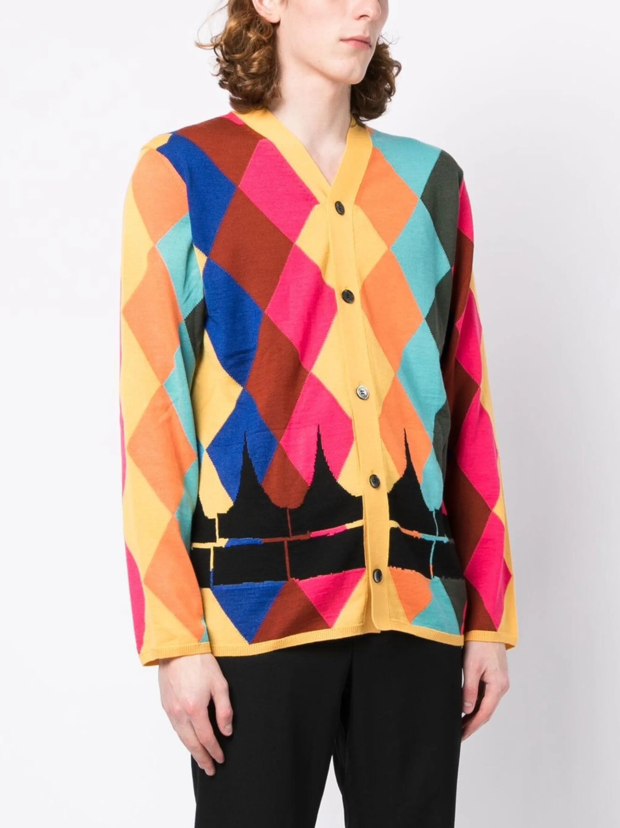 V-neck diamond-print cardigan