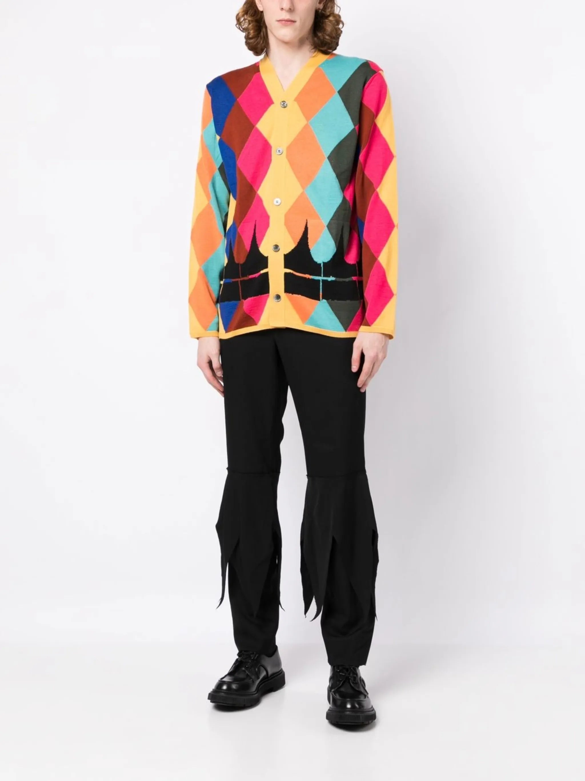 V-neck diamond-print cardigan