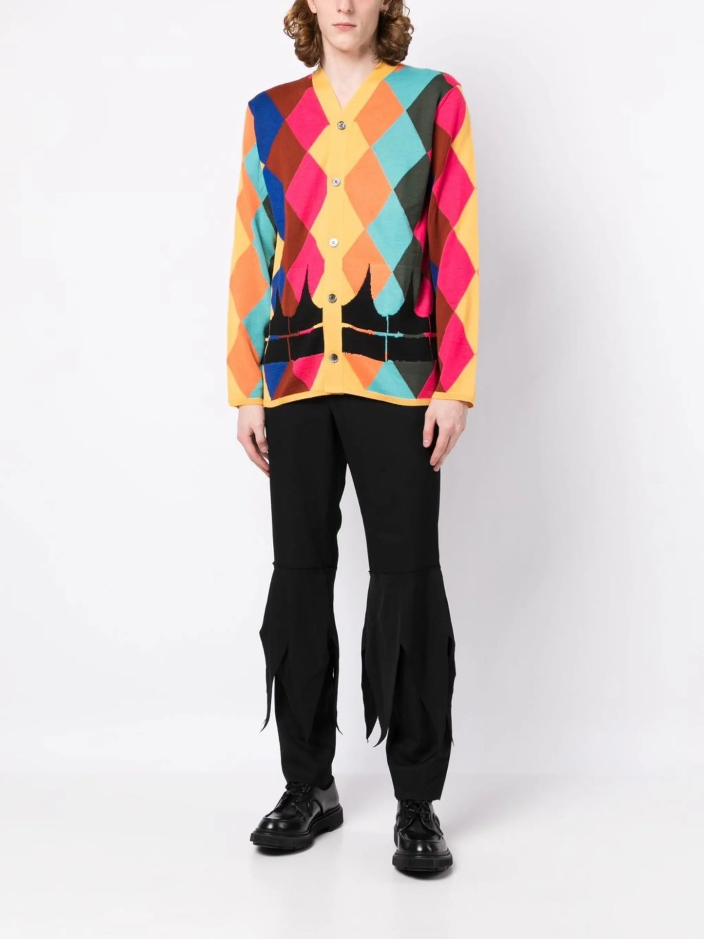 V-neck diamond-print cardigan