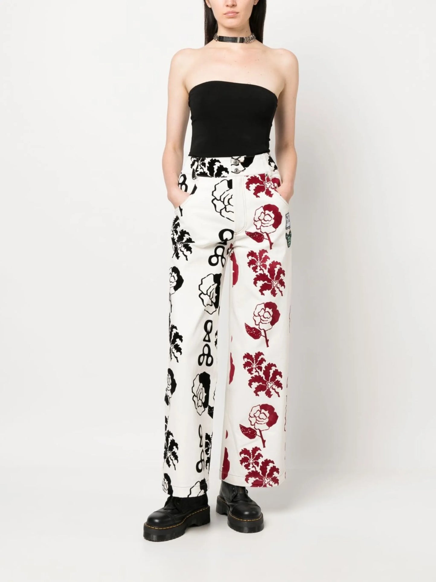 graphic-print high-waisted trousers