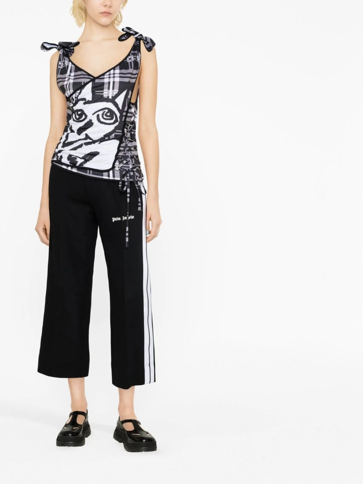 bow-embellished tie-side top