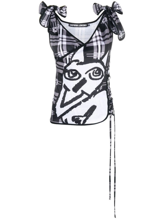 bow-embellished tie-side top