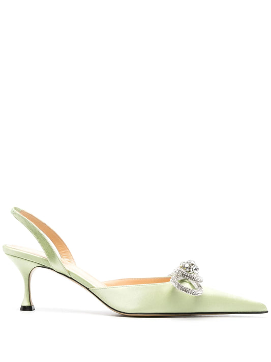 crystal-bow 65mm satin slingback pumps