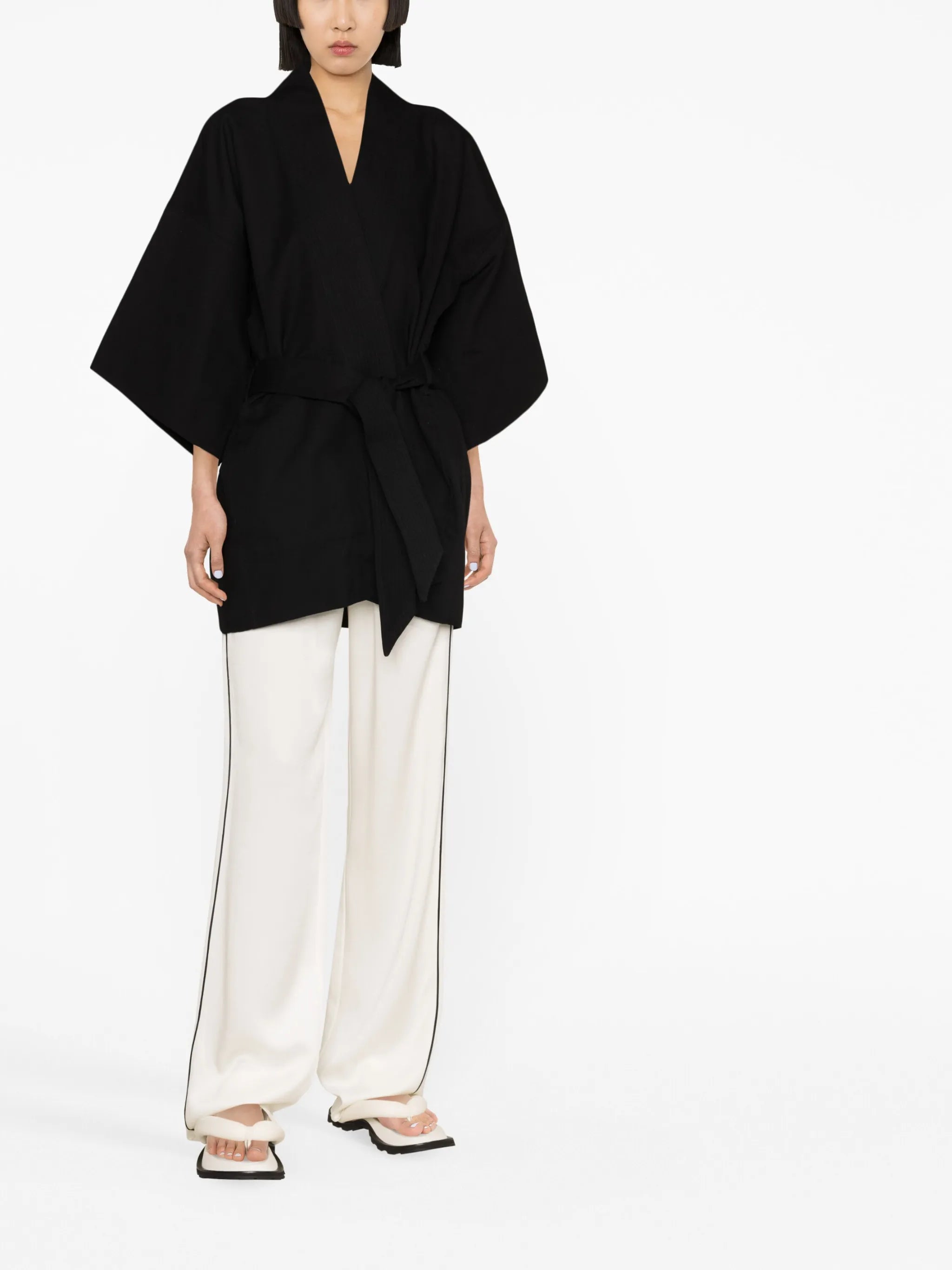 wide-sleeve belted jacket