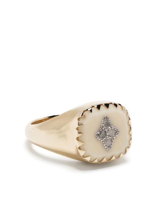 9kt yellow gold Pierrot bakelite and diamond signet ring