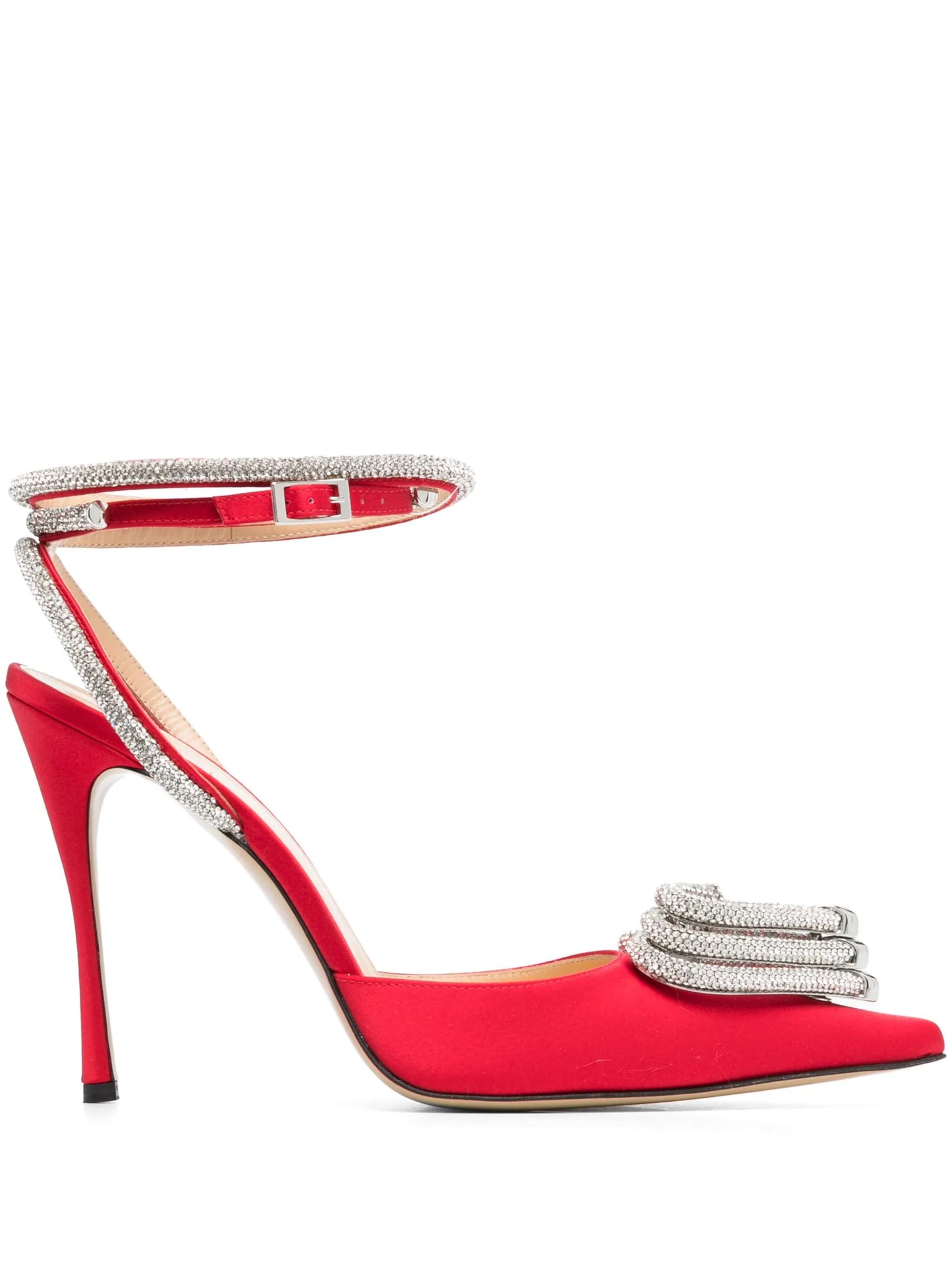 Triple Heart 95mm embellished satin pumps
