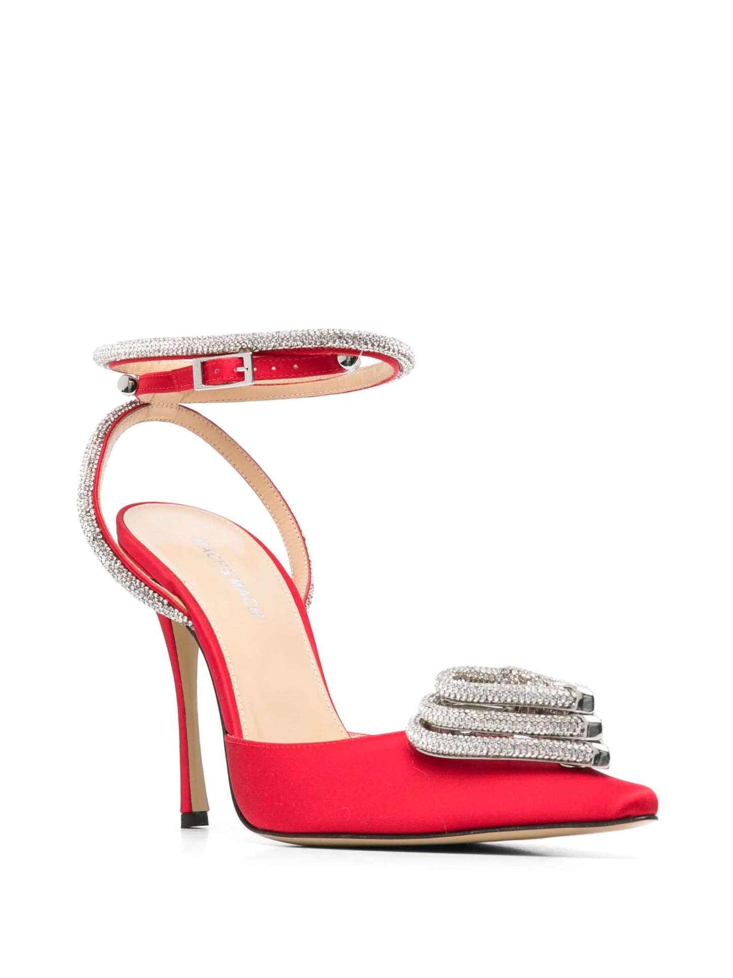 Triple Heart 95mm embellished satin pumps