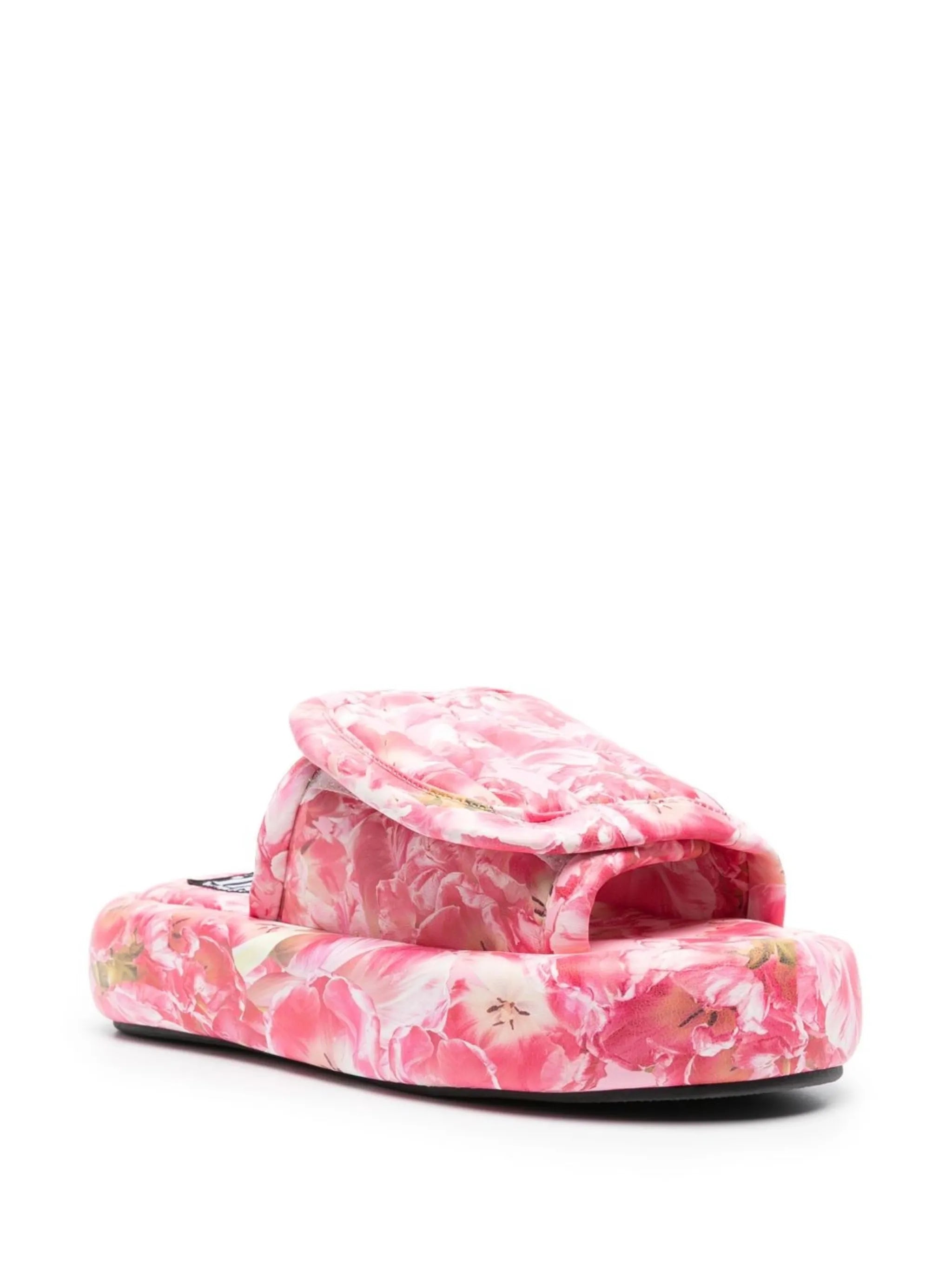 floral-print open-toe slides