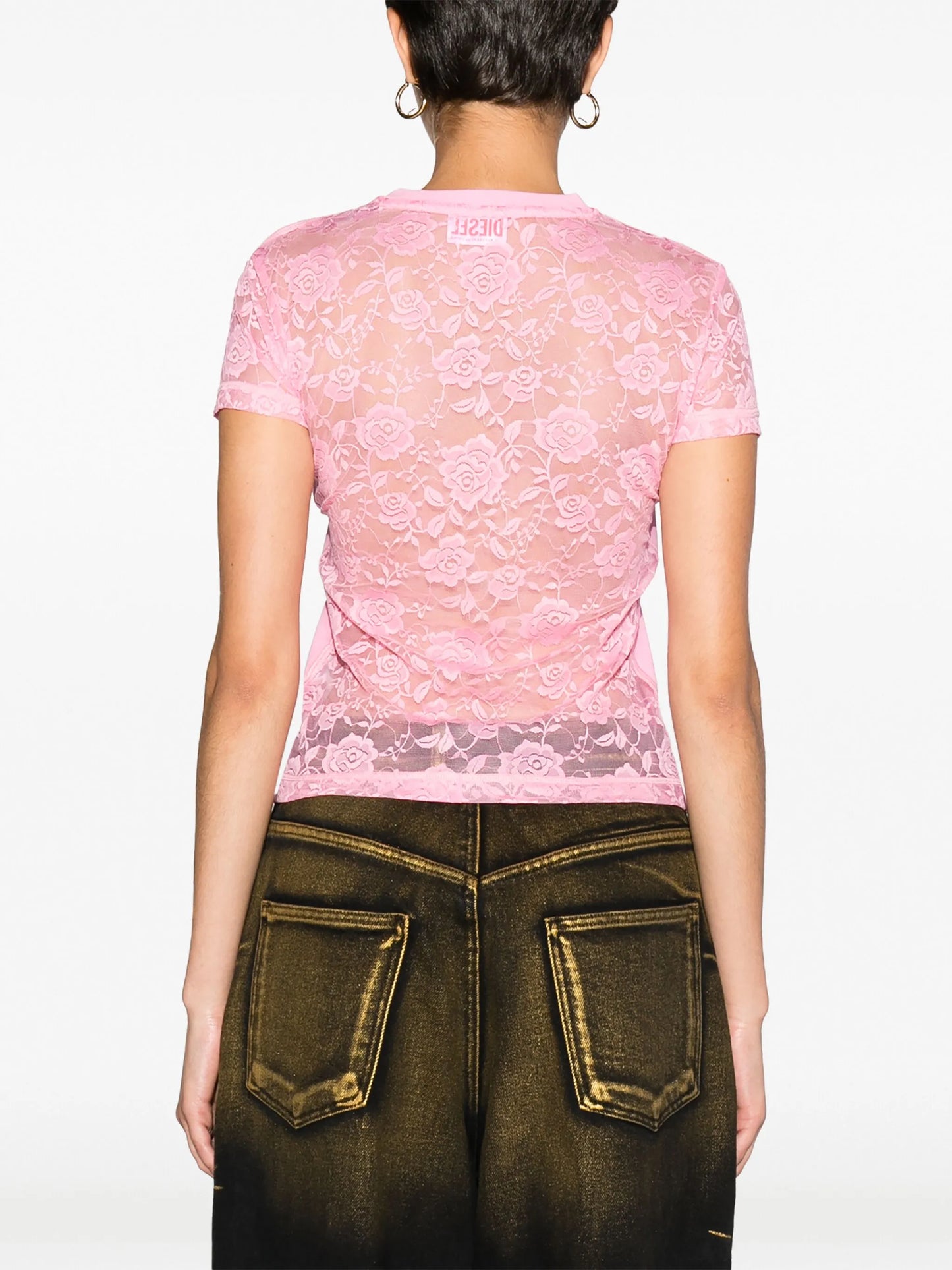 floral lace-appliqué crew-neck T-shirt