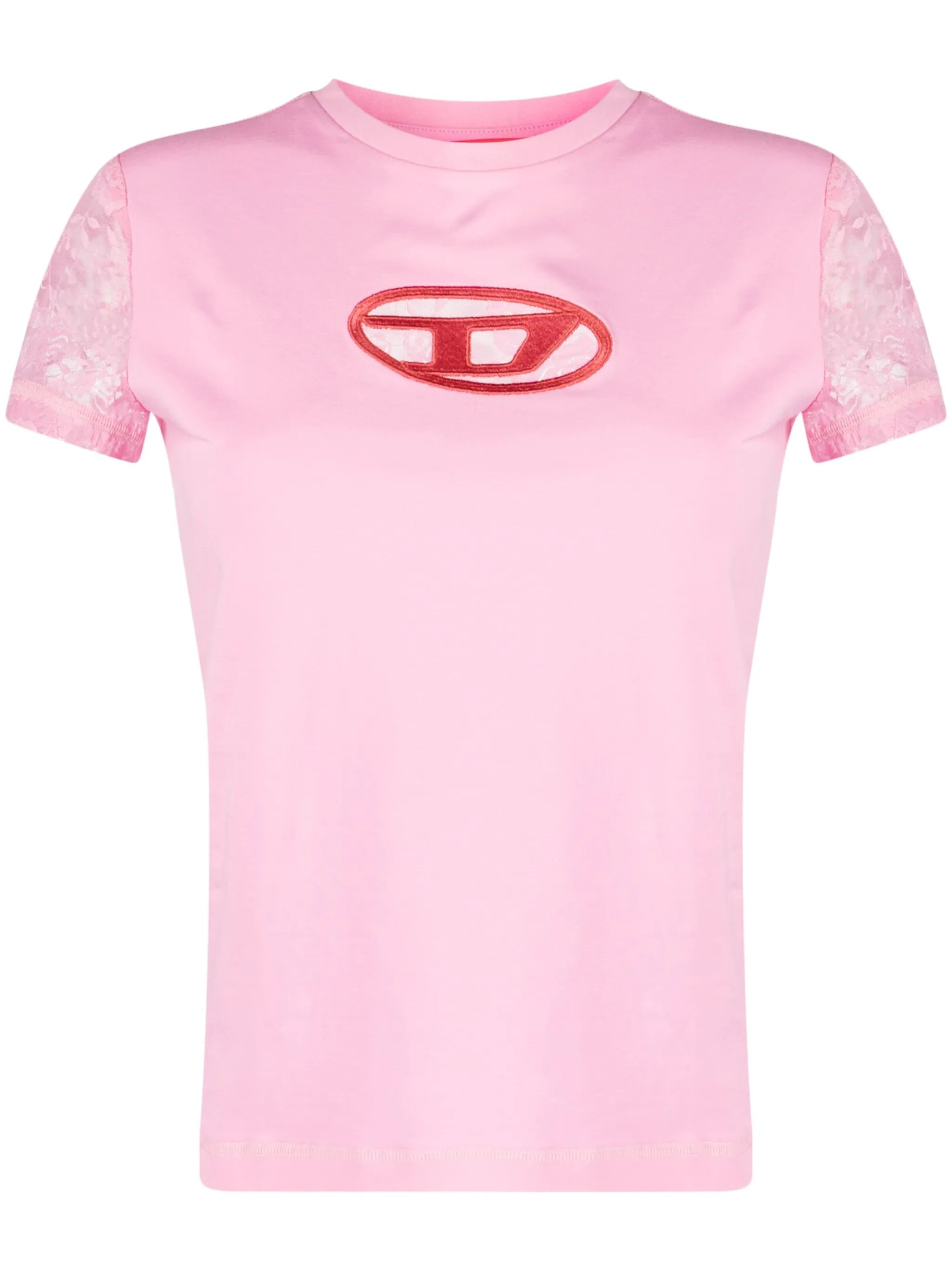 floral lace-appliqué crew-neck T-shirt