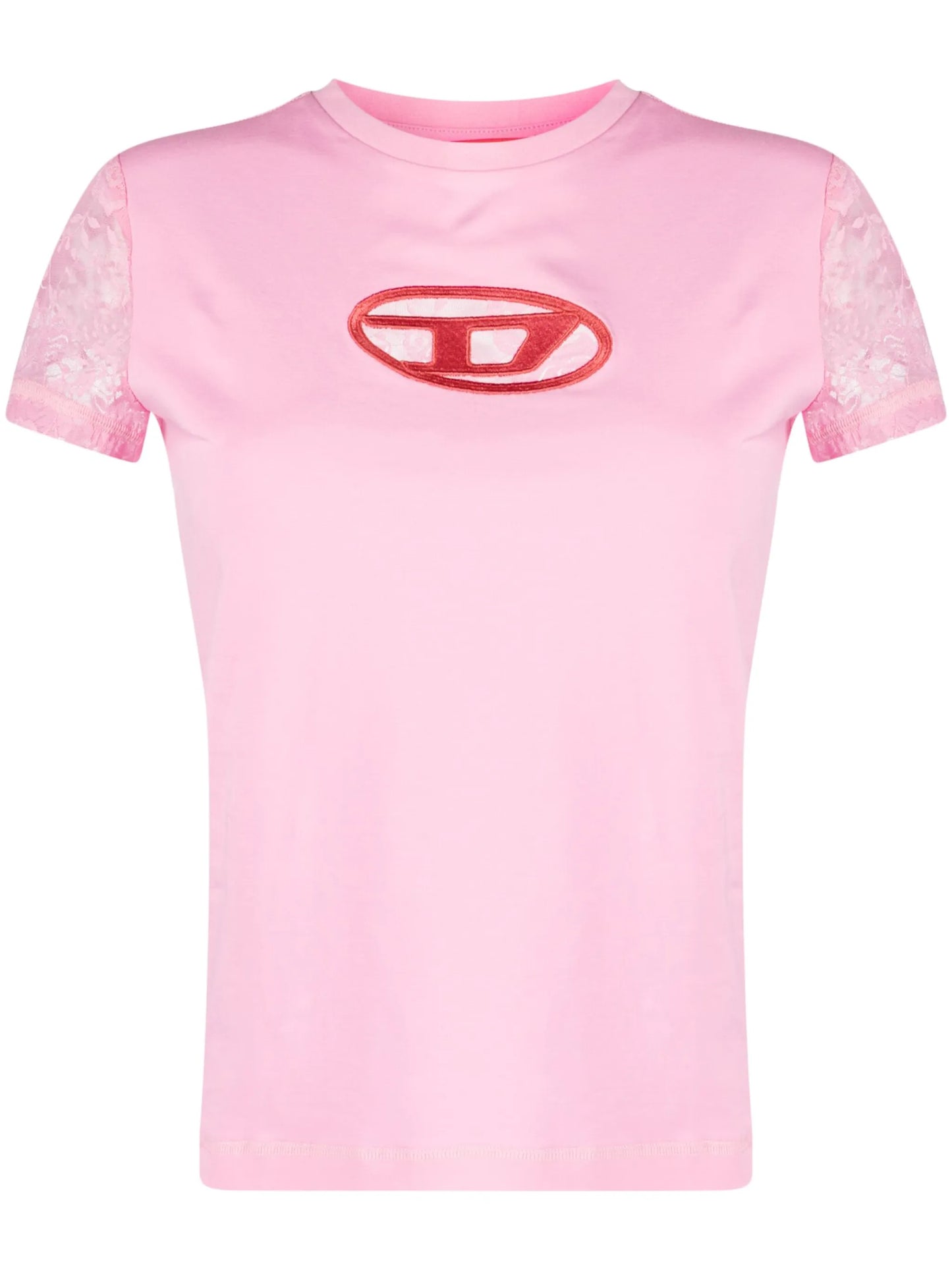 floral lace-appliqué crew-neck T-shirt