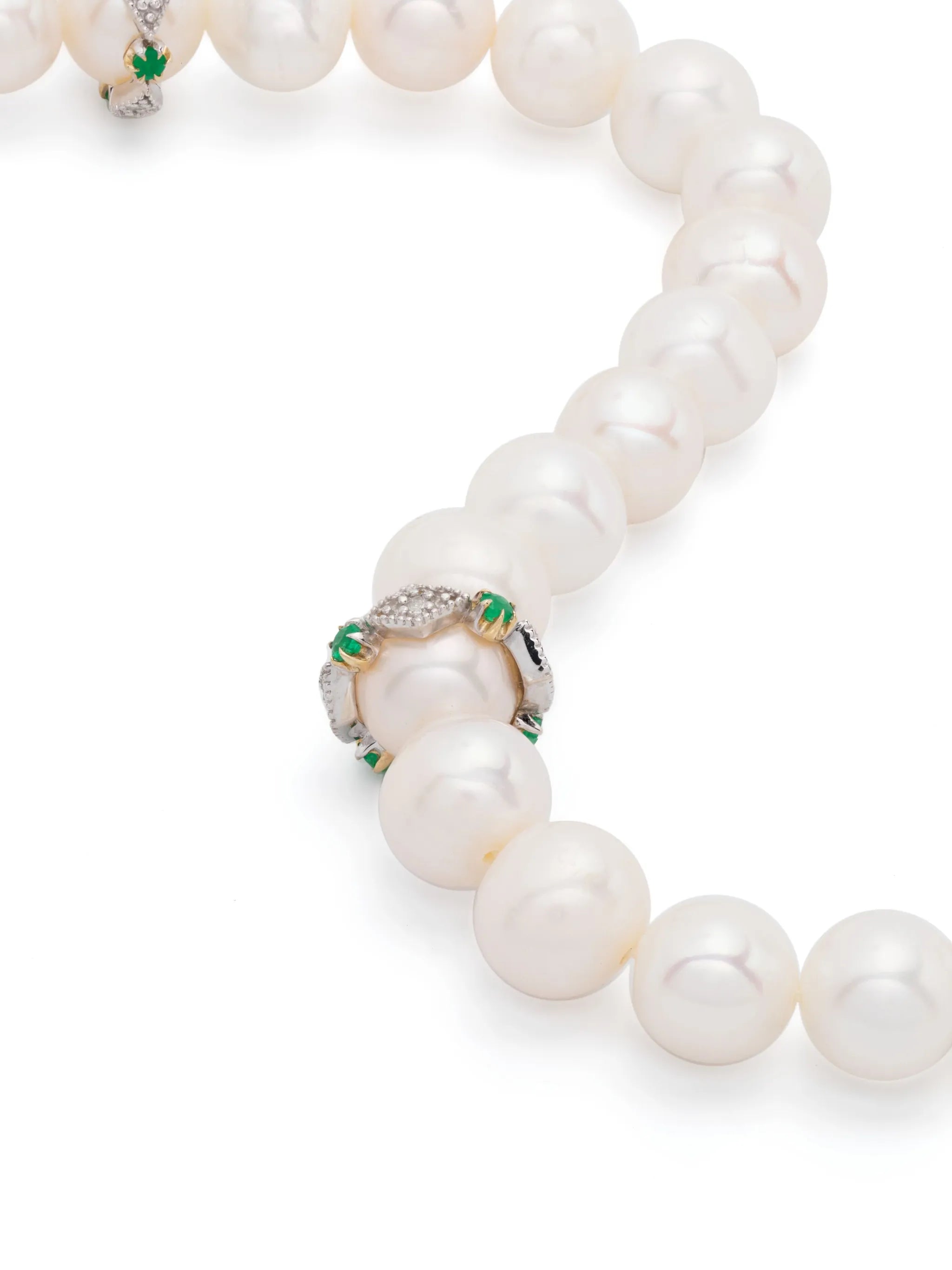 9kt yellow and white gold Chelsea N°2 pearl diamond and emerald necklace