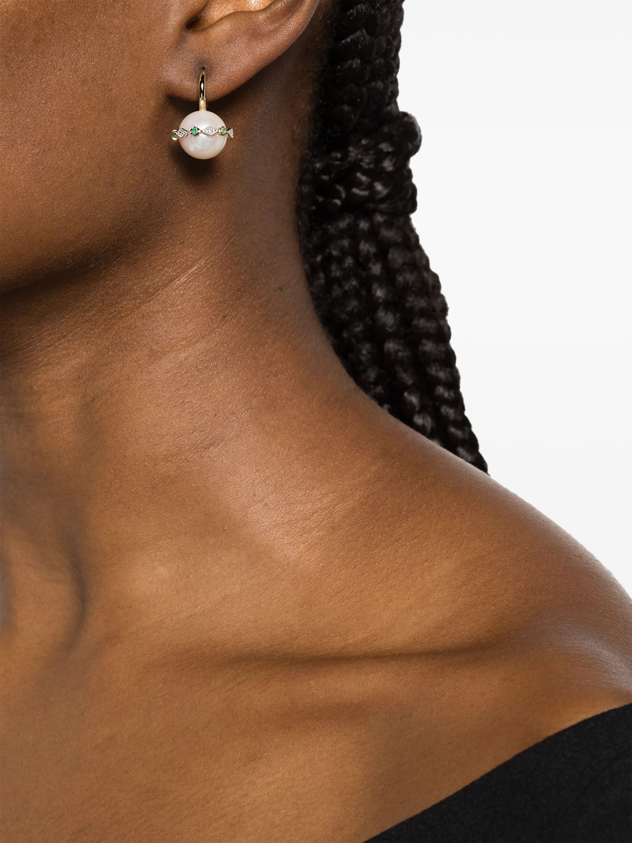 9kt yellow gold Chelsea N°4 pearl and diamond earring