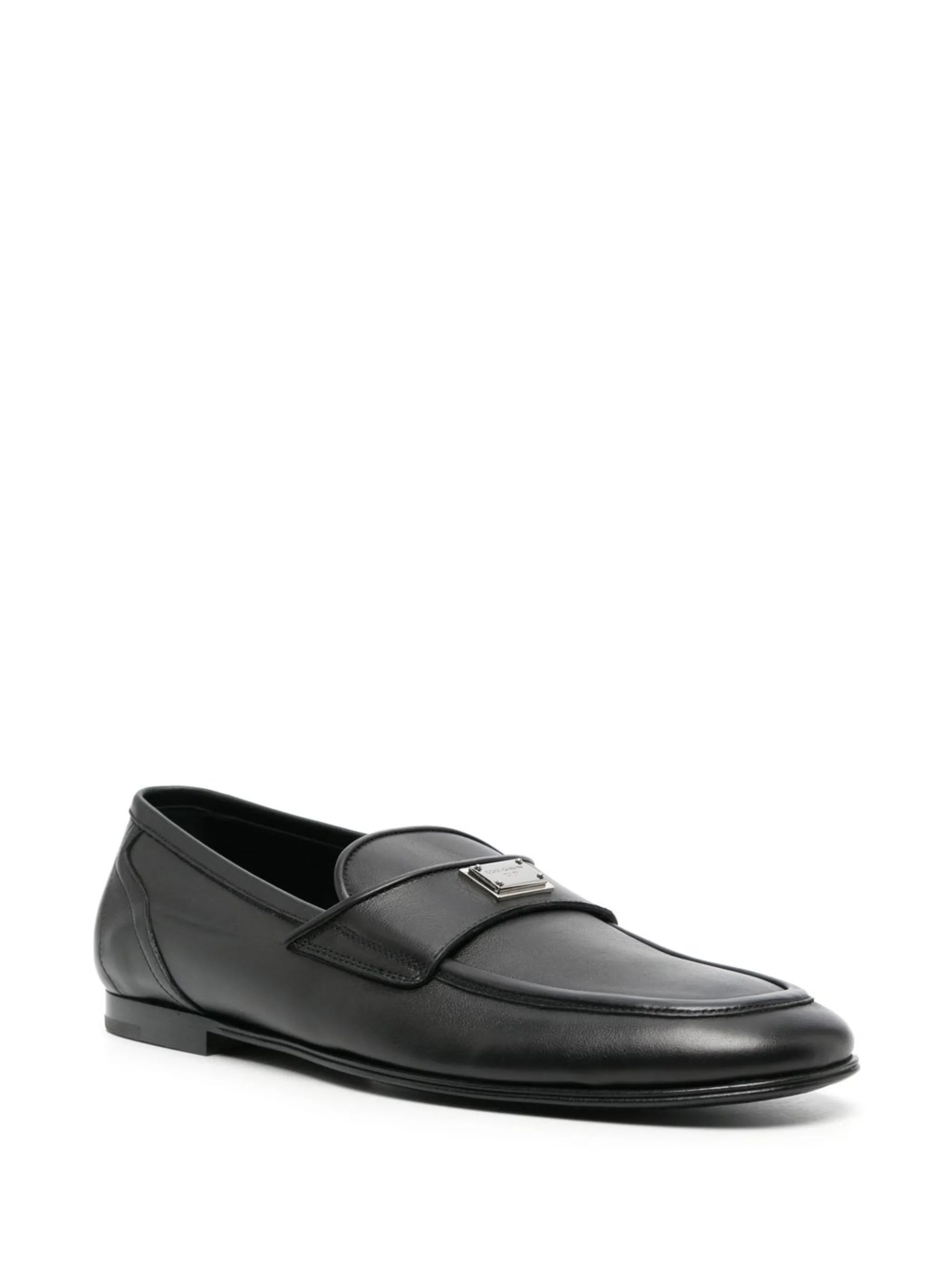 logo-plaque leather loafers