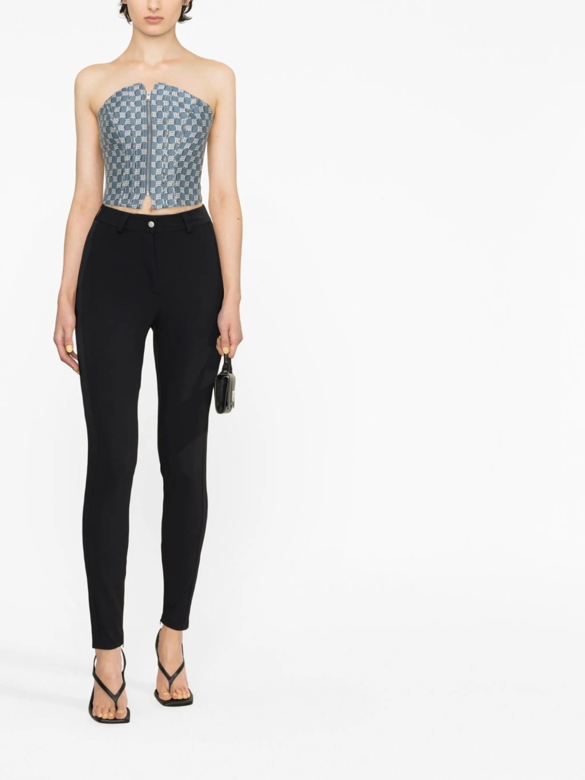 monogram-jacquard strapless corset top
