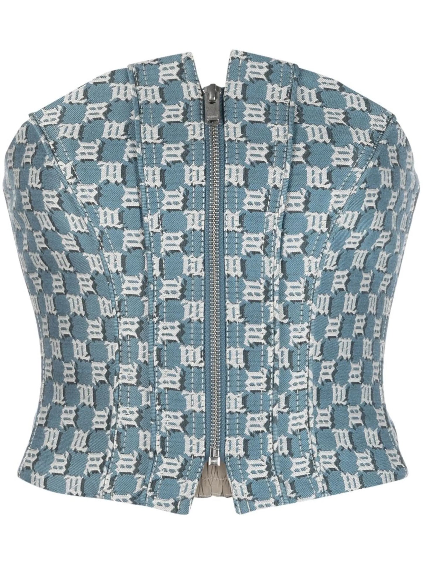 monogram-jacquard strapless corset top