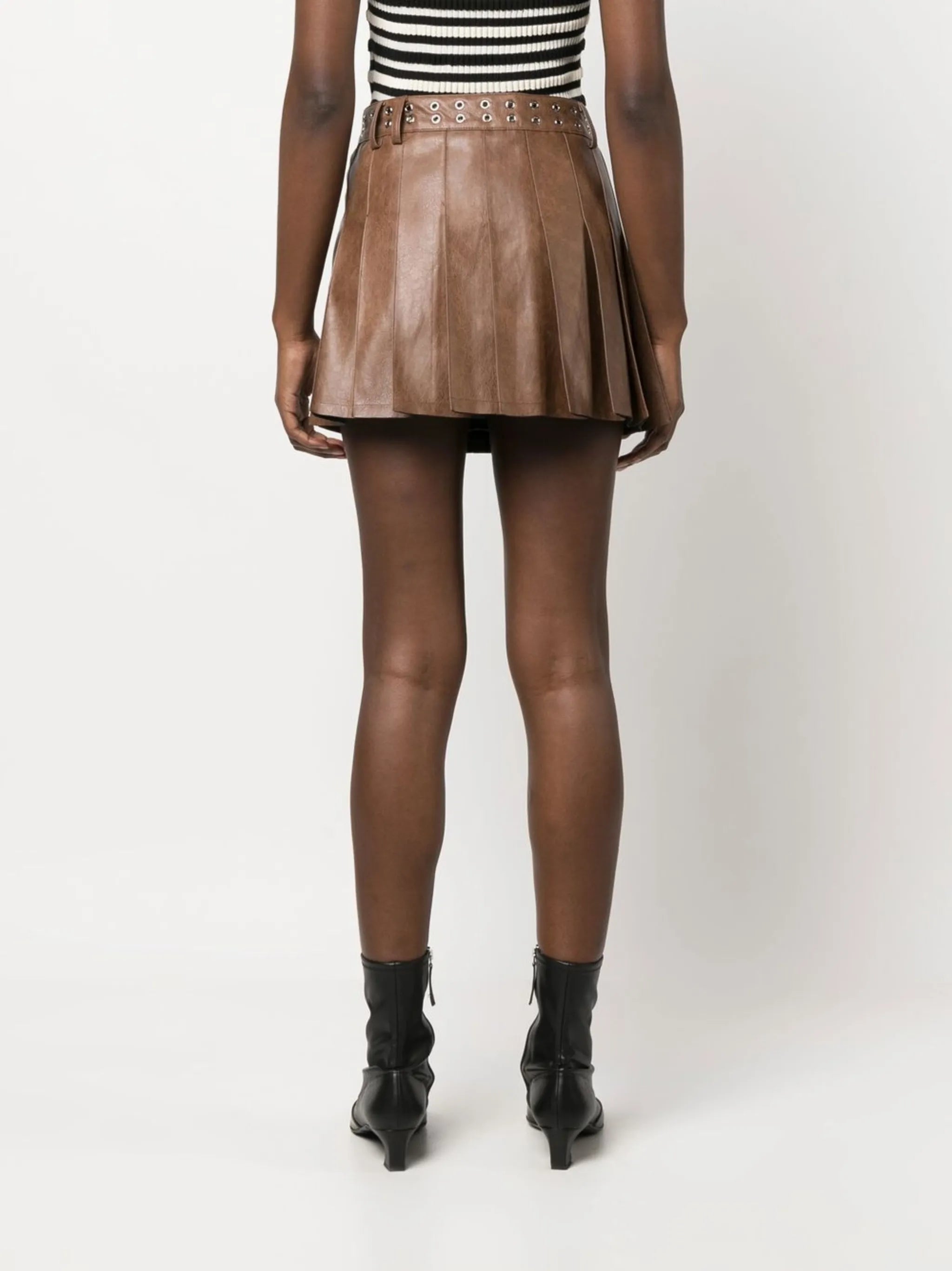 pleat-detailing faux-leather skirt