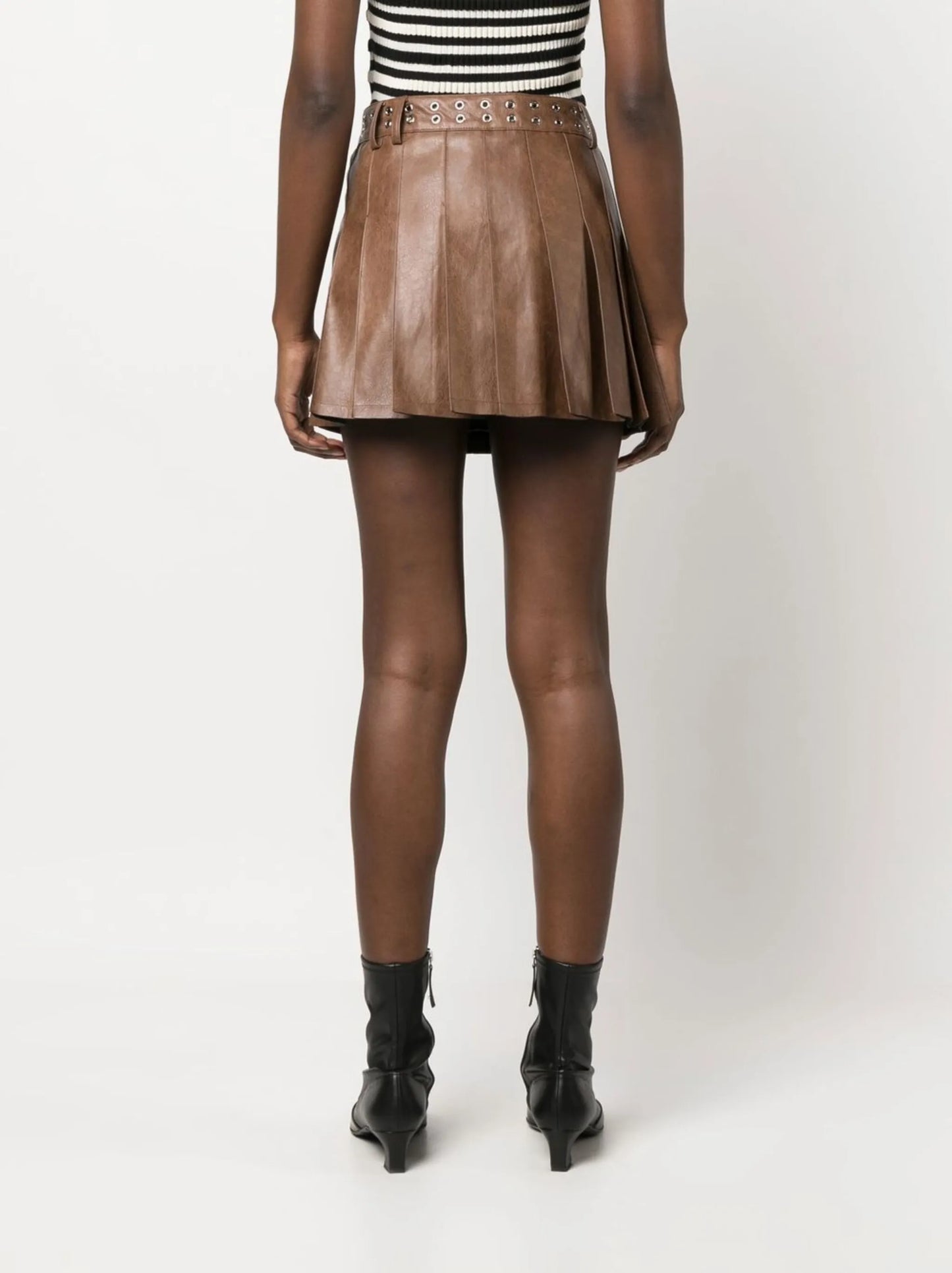 pleat-detailing faux-leather skirt