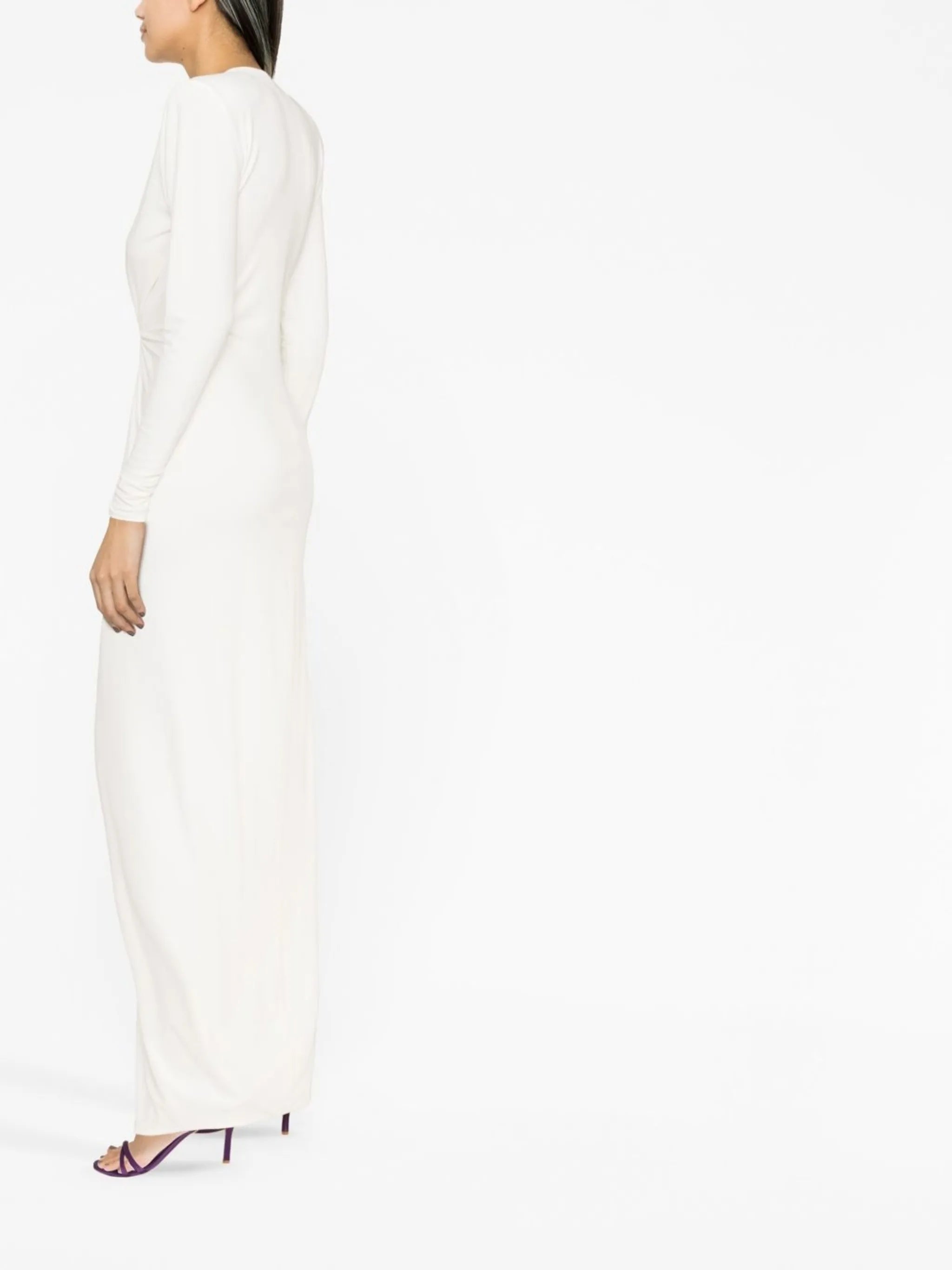 plunge-neck draped gown