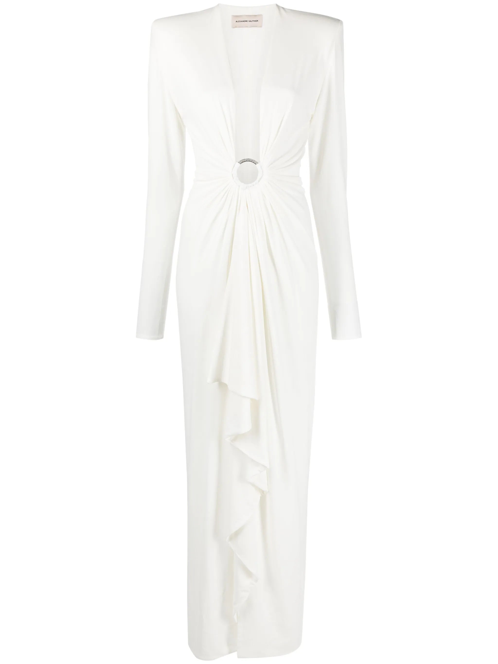 plunge-neck draped gown