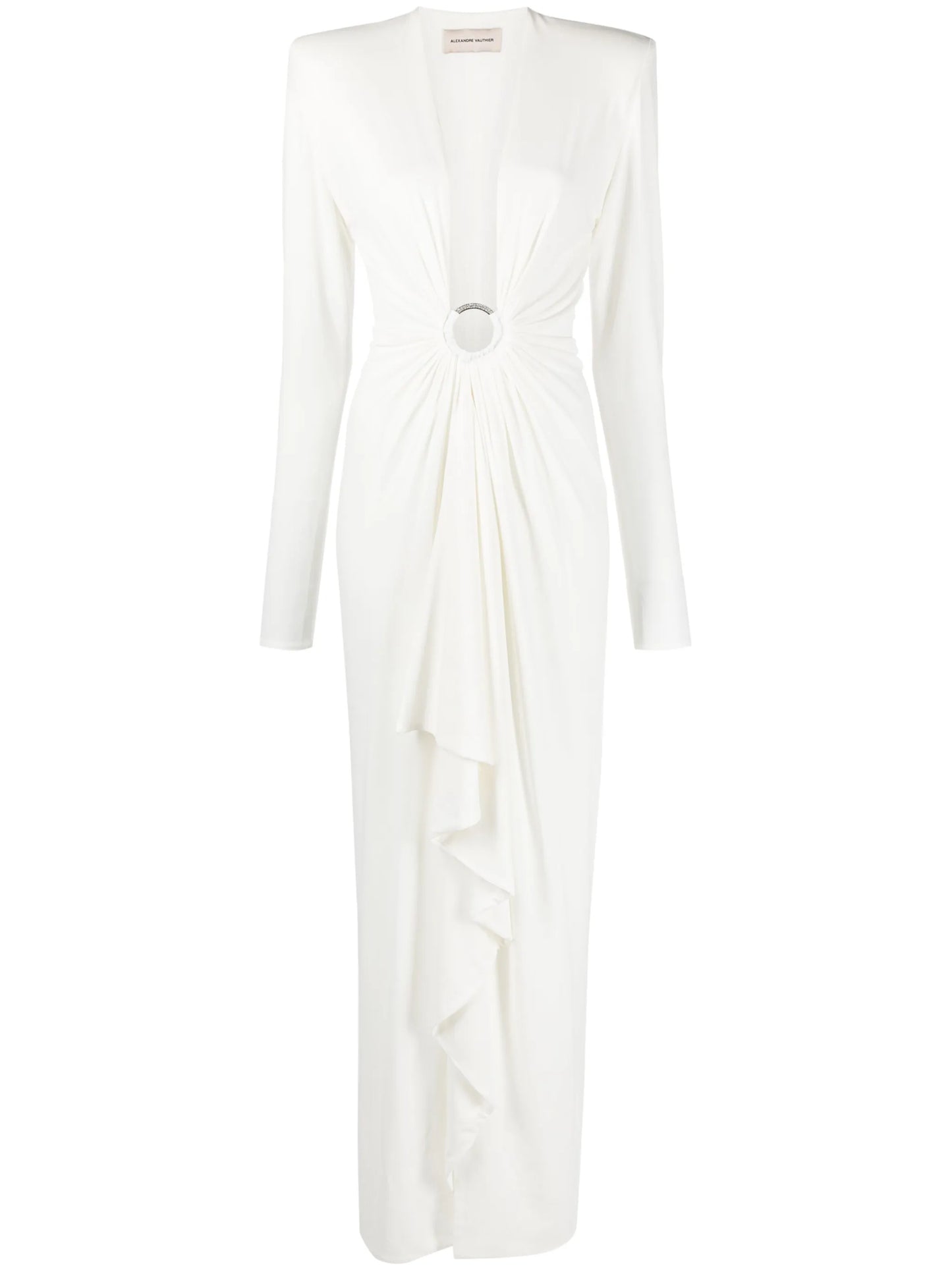 plunge-neck draped gown