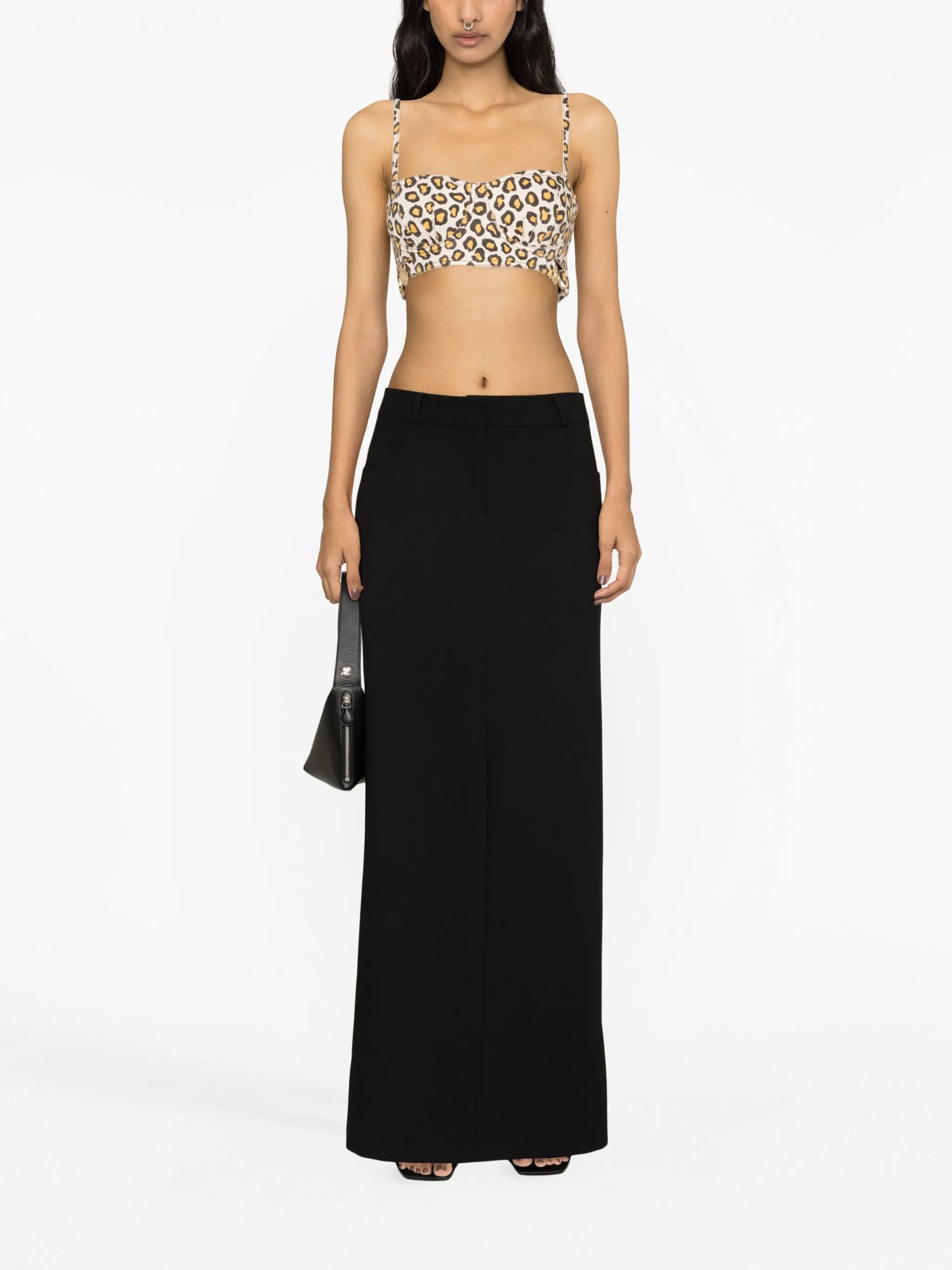 leopard-print denim bustier top