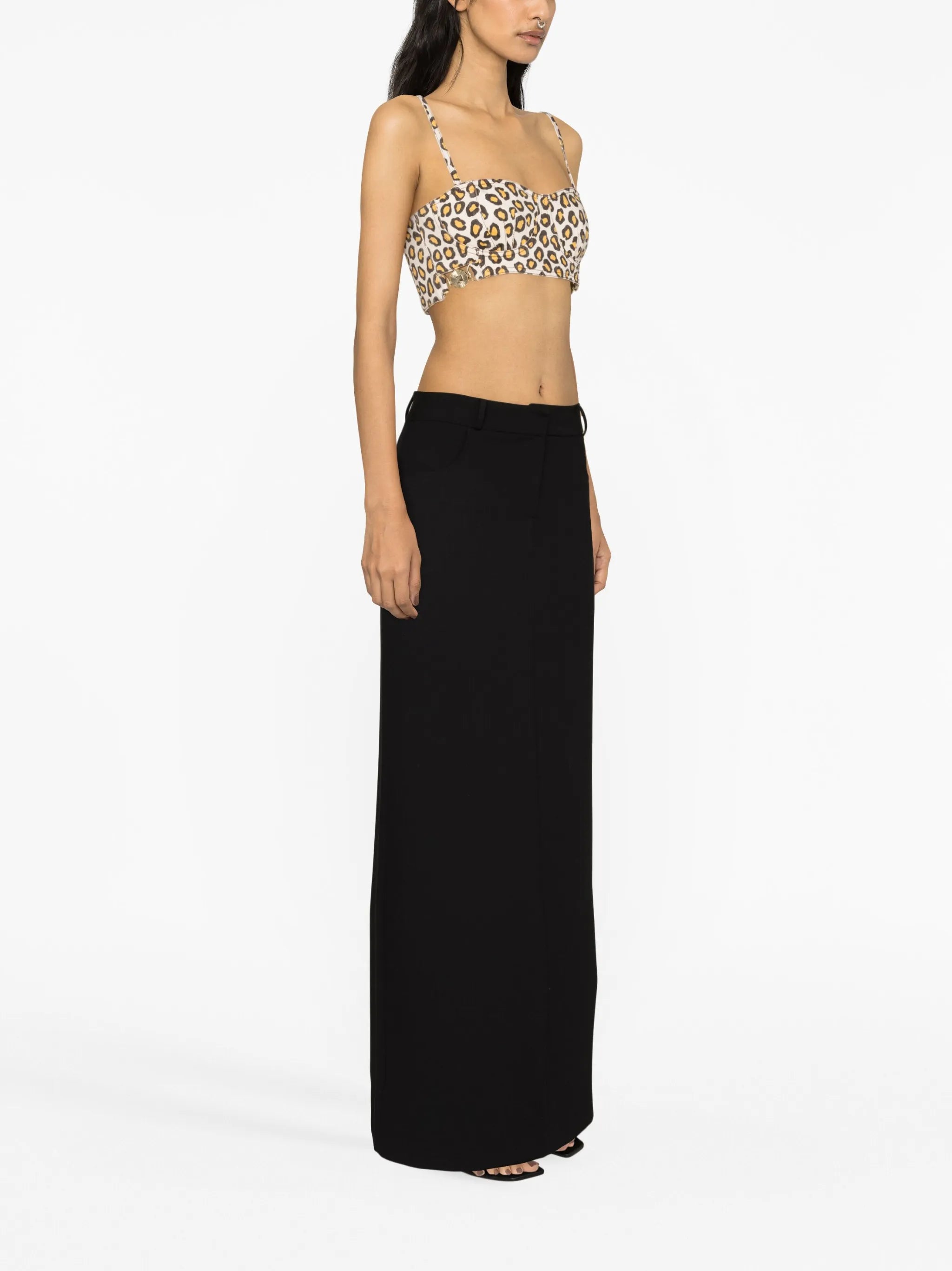 leopard-print denim bustier top