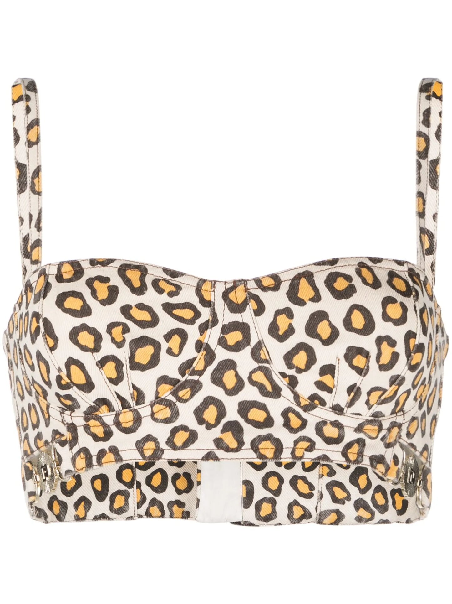 leopard-print denim bustier top