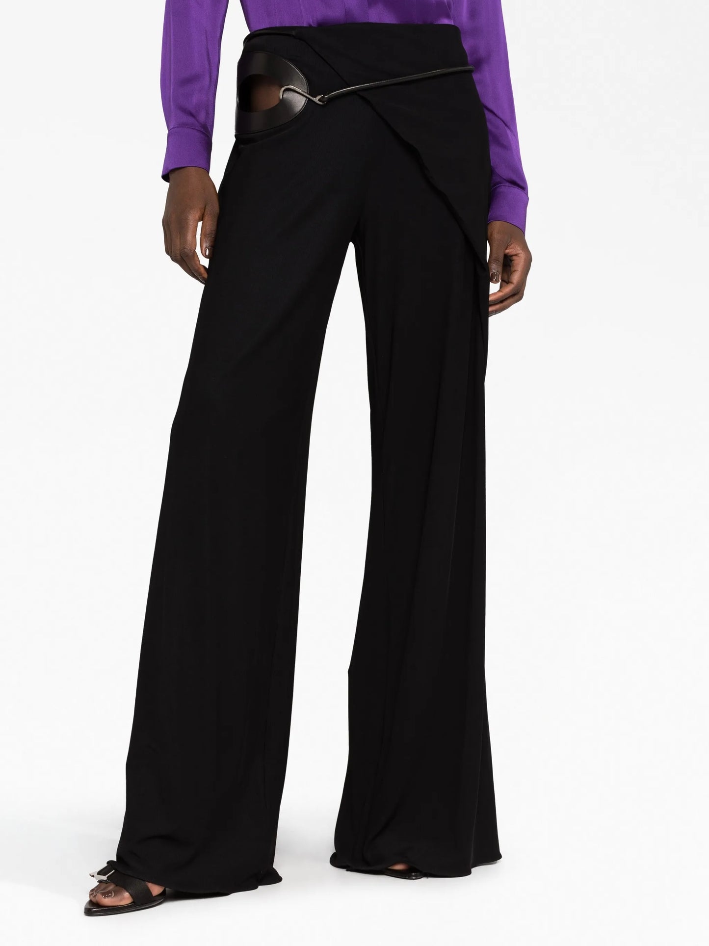 cut-out wide-leg silk trousers