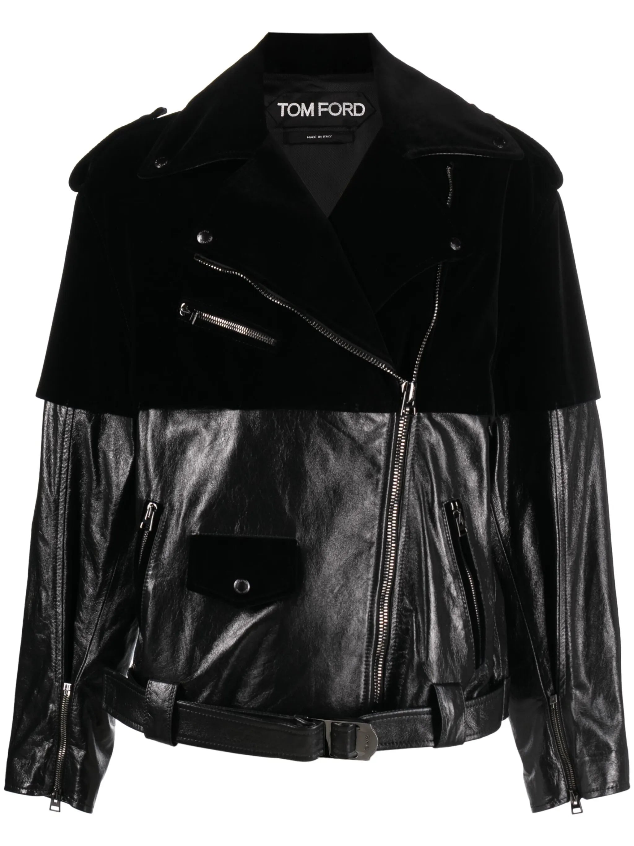 velvet-panel biker jacket